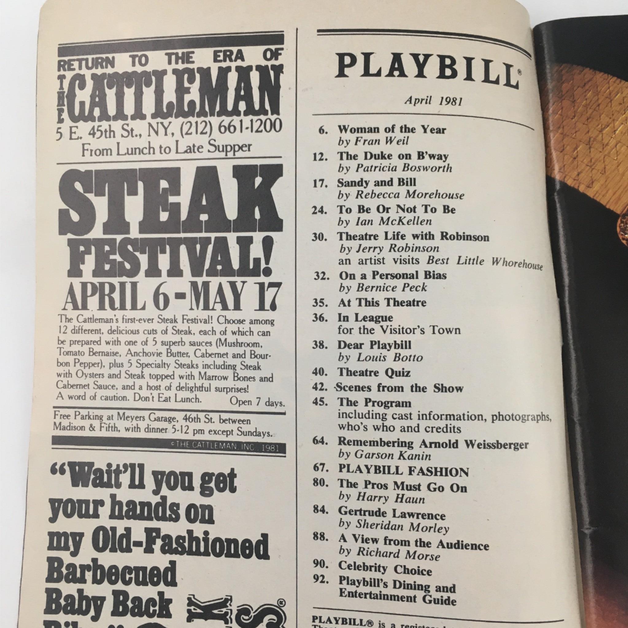 1981 Playbill The Best Little Whorehouse in Texas by Larry King, Tommy Tune