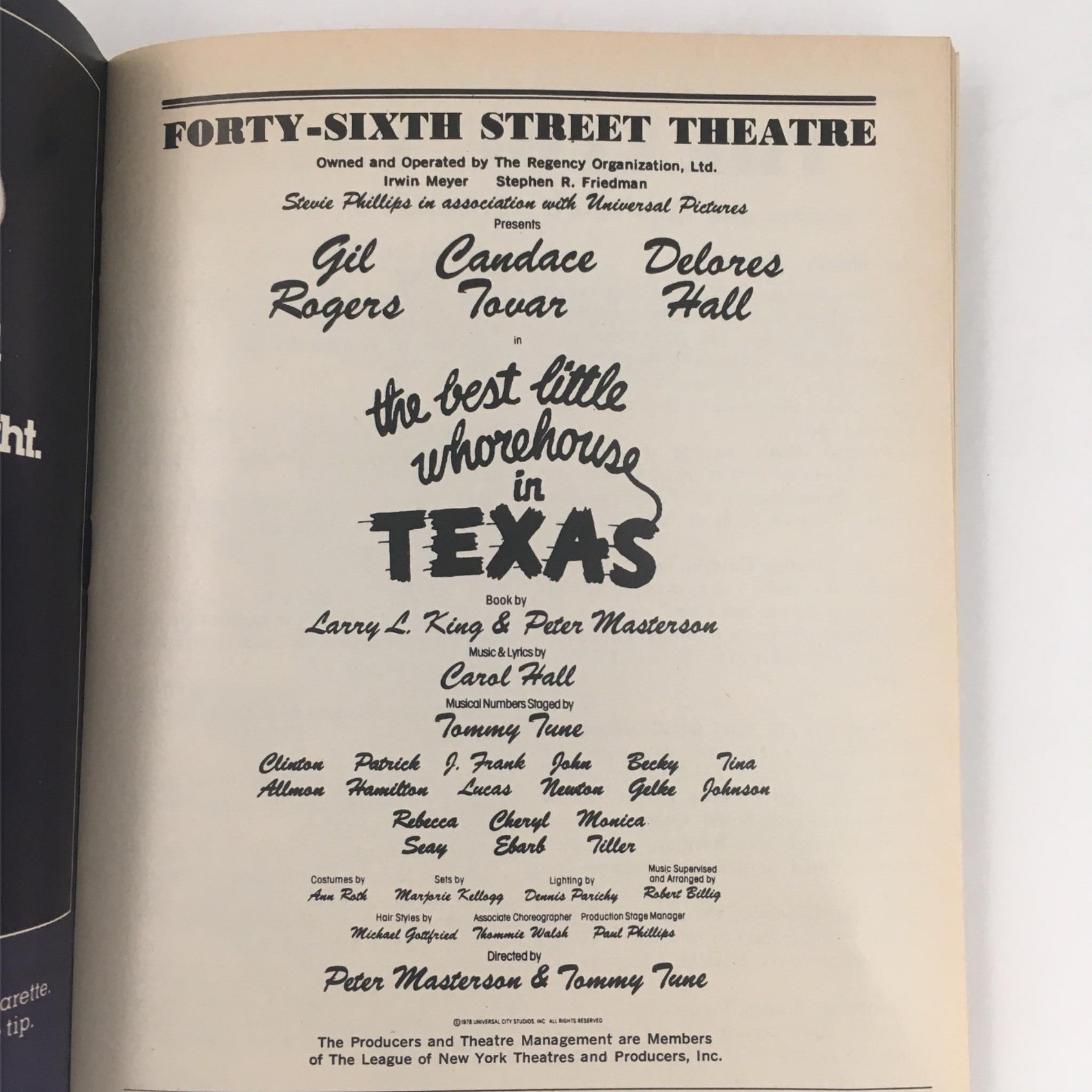 1981 Playbill The Best Little Whorehouse in Texas by Larry King, Tommy Tune