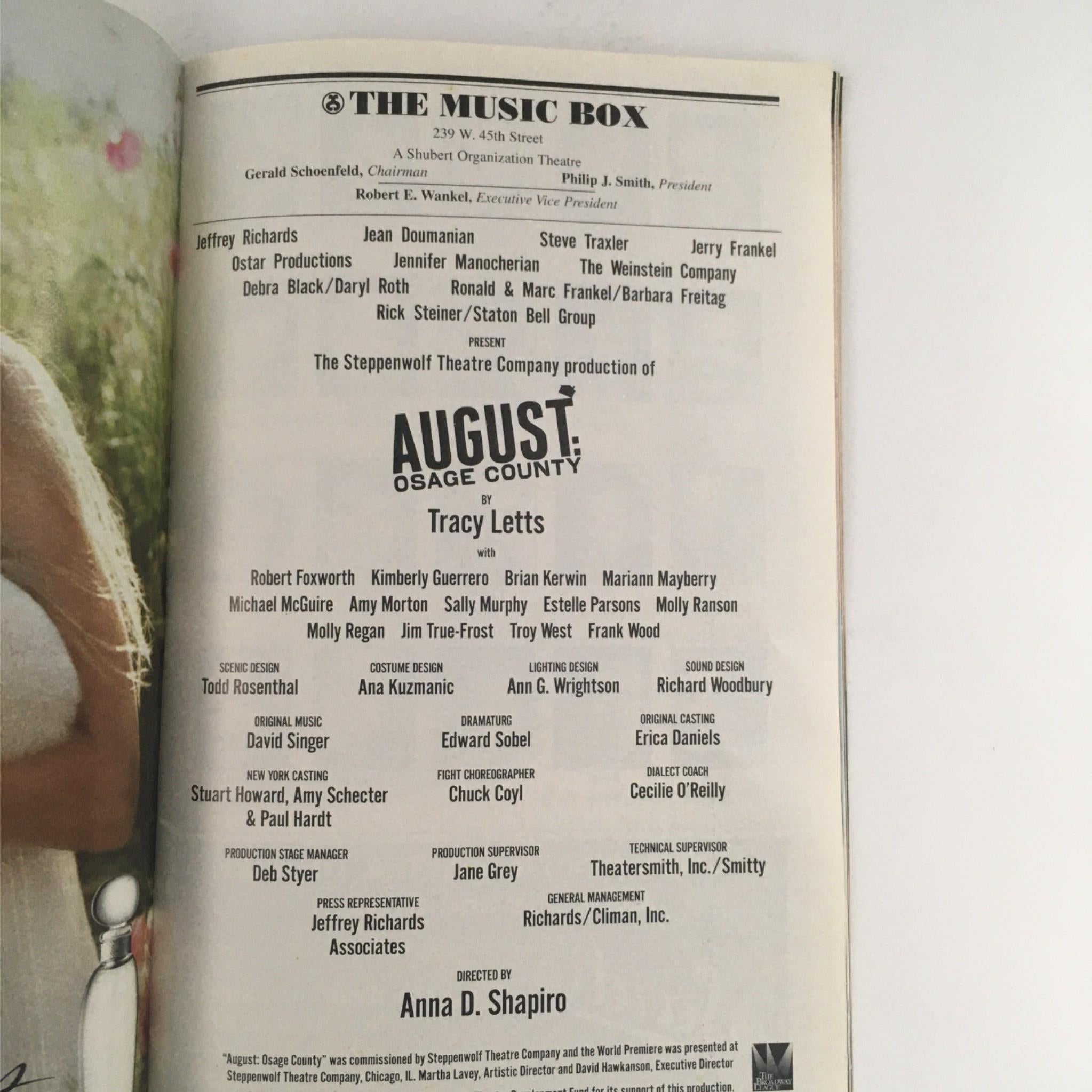 2008 Playbill August: Osage County by Tracy Letts, Anna Shapiro at The Music Box