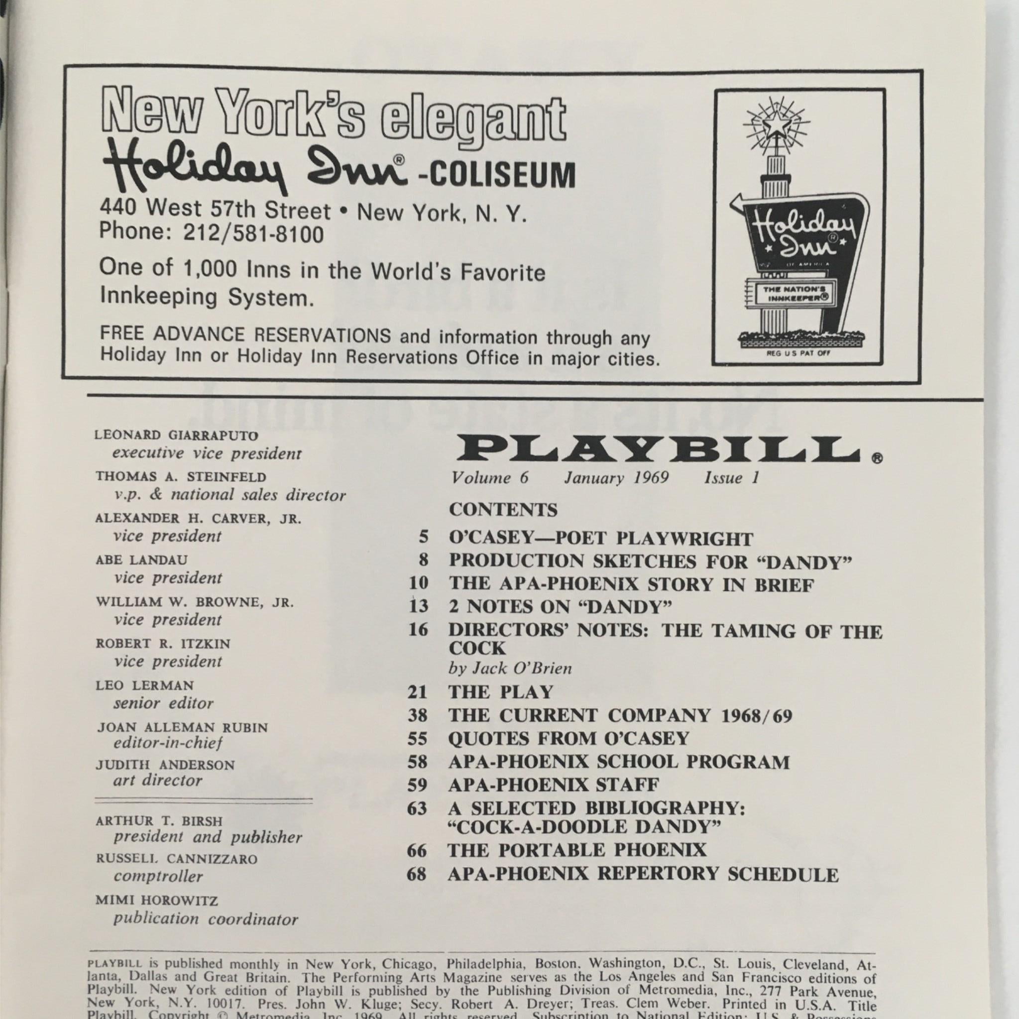 1969 Playbill Cock-A-Doodle Dandy by Sean O'Casey Jack O'Brien at Lyceum Theatre