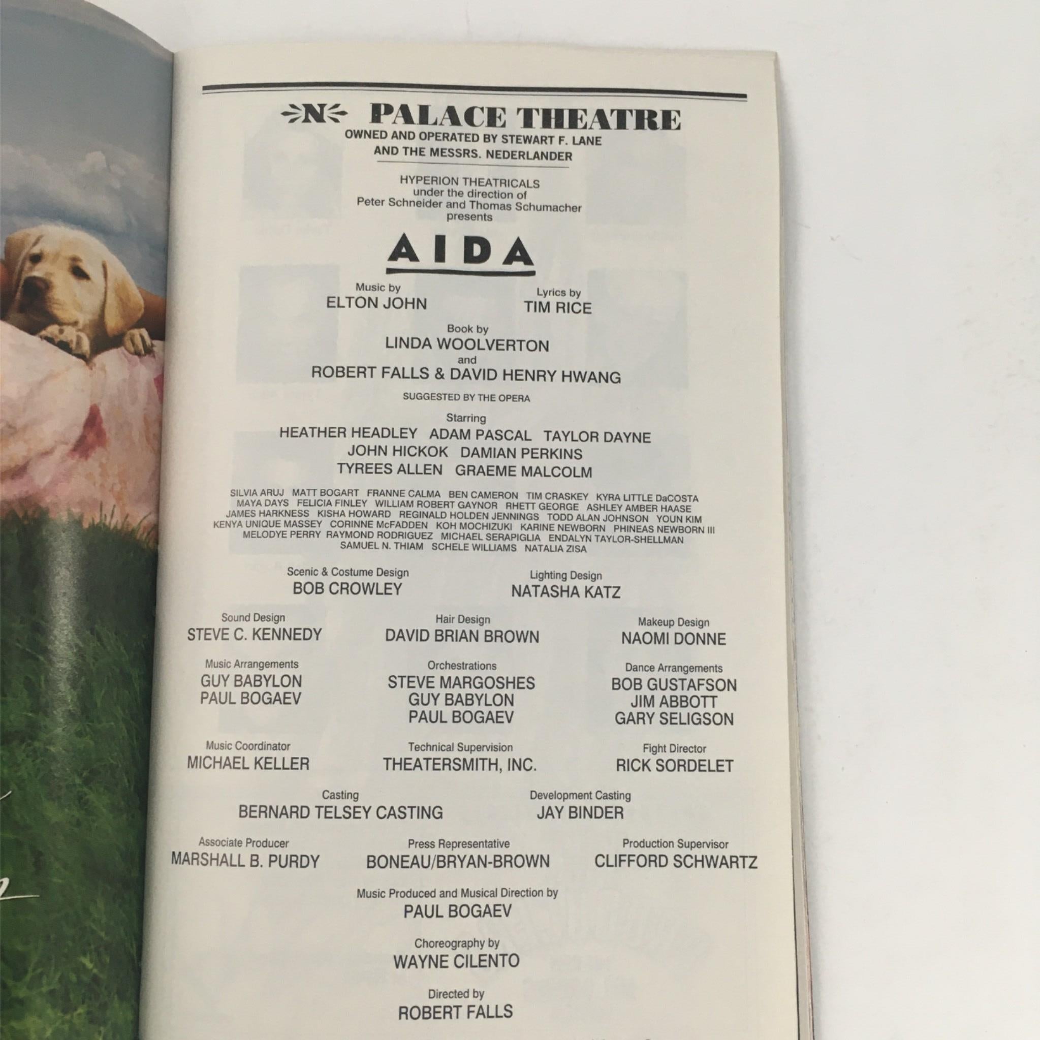 2001 Playbill Aida by Robert Falls, Elton John, Tim Rice at Palace Theatre