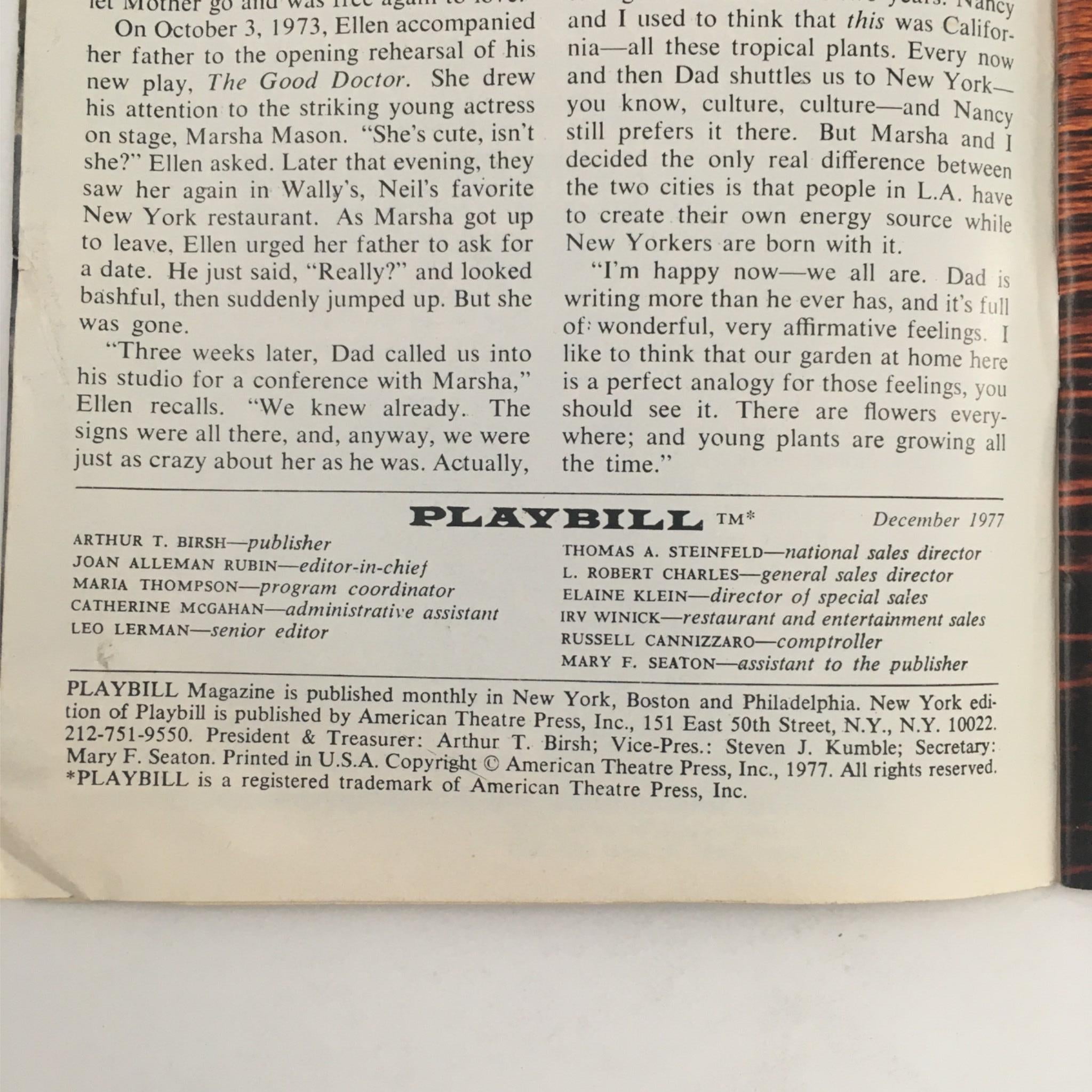 1977 Playbill The Act by Liza Minnelli, Martin Scorsese at Majestic Theatre