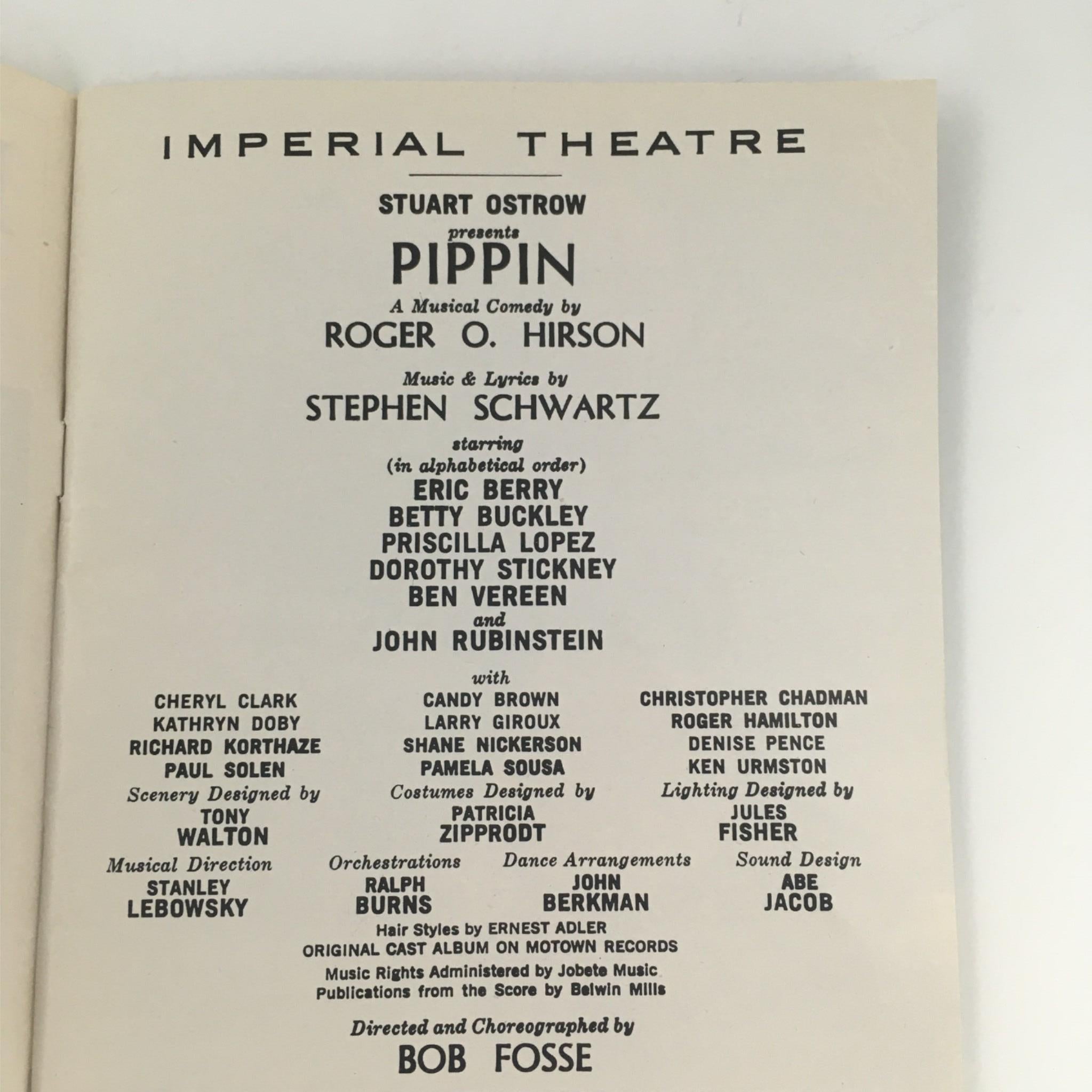 1974 Playbill Pippin by Roger Hirson, Bob Fosse at Imperial Theatre