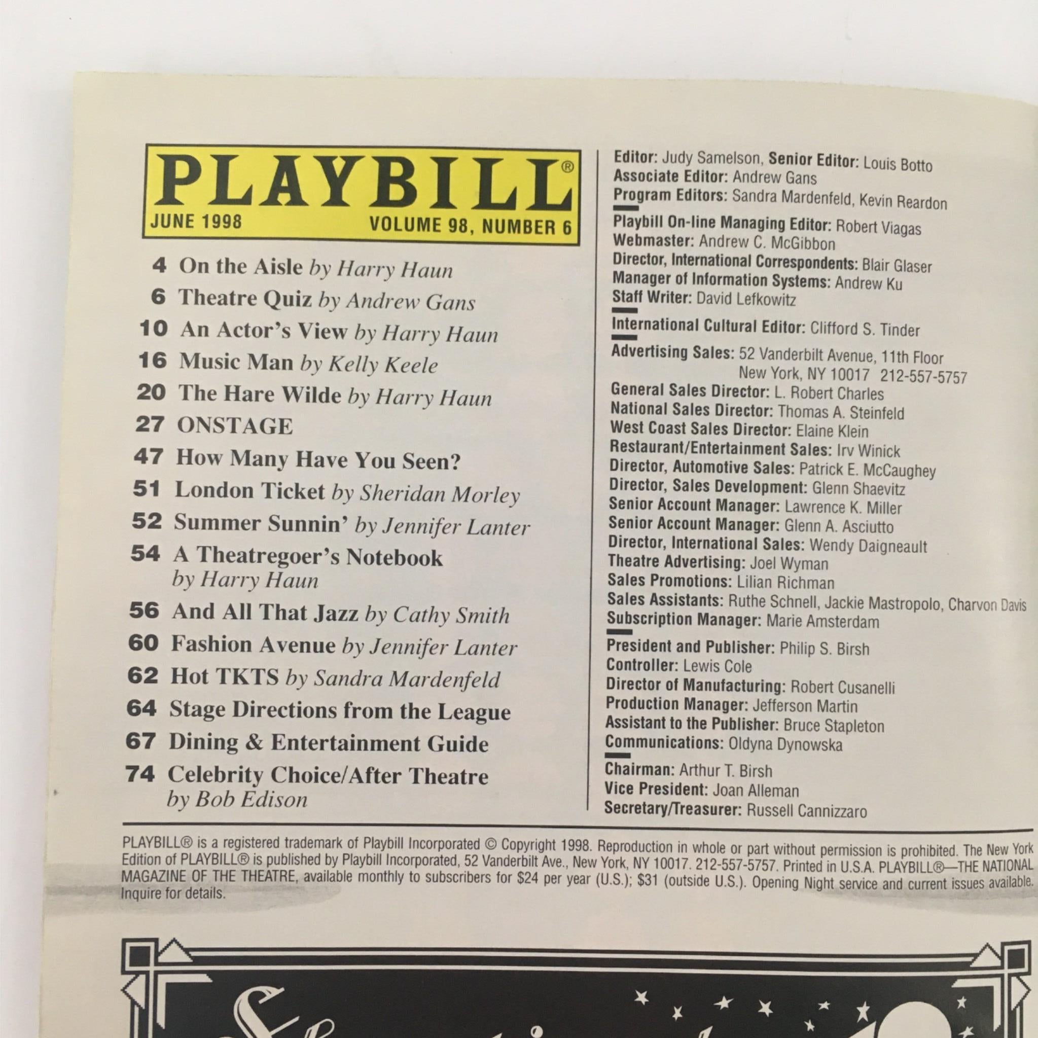 1998 Playbill Art by Yasmina Reza Matthew Warchus Sean Connery at Royale Theatre