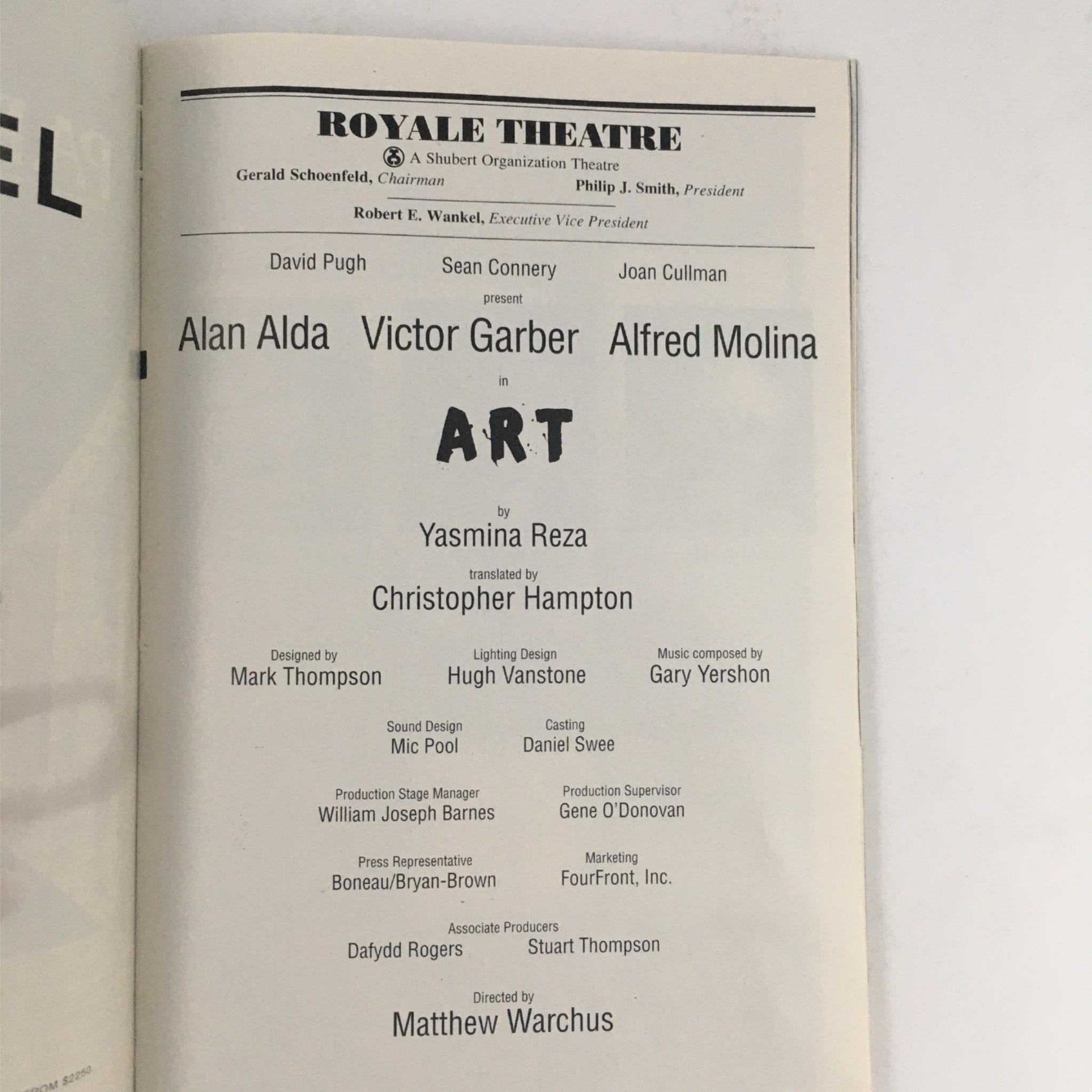 1998 Playbill Art by Yasmina Reza Matthew Warchus Sean Connery at Royale Theatre