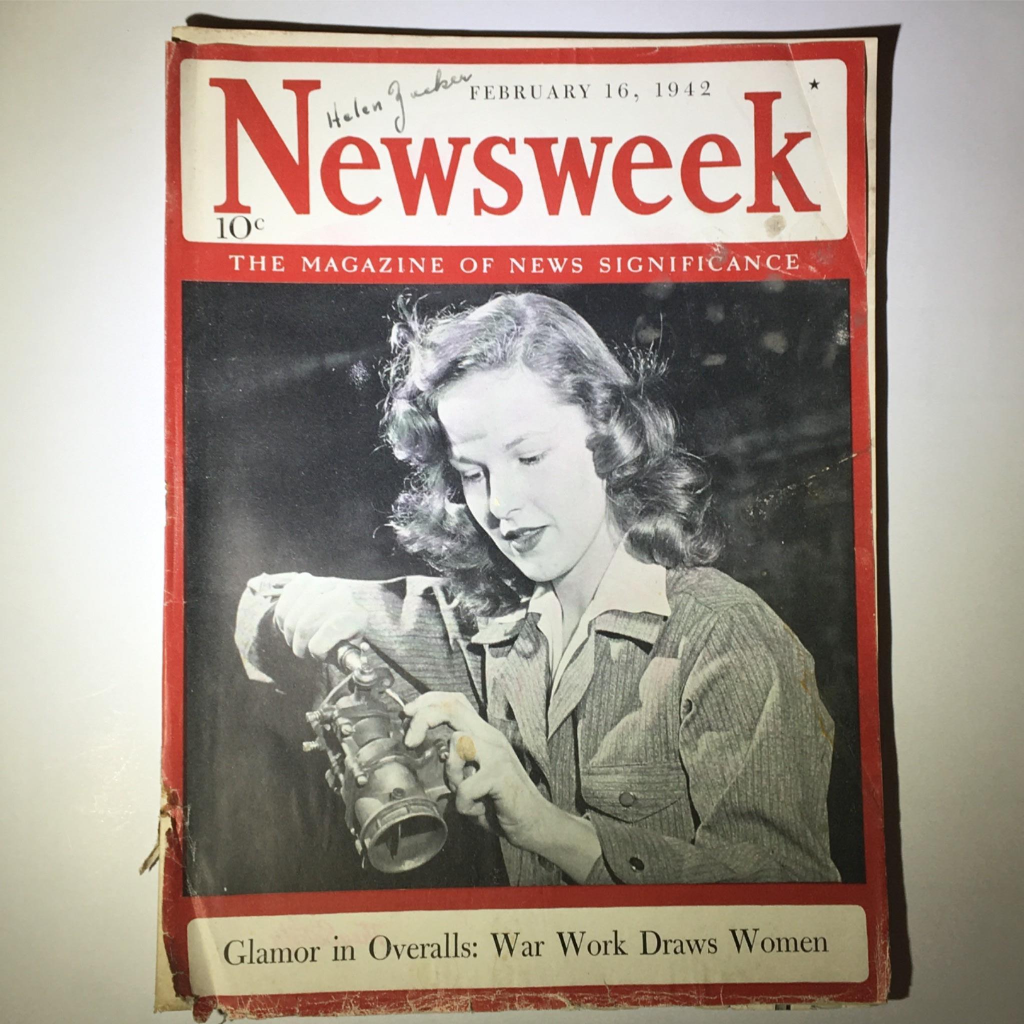 Newsweek Magazine February 16, 1942 Glamor in Overalls: War Work Draws Women