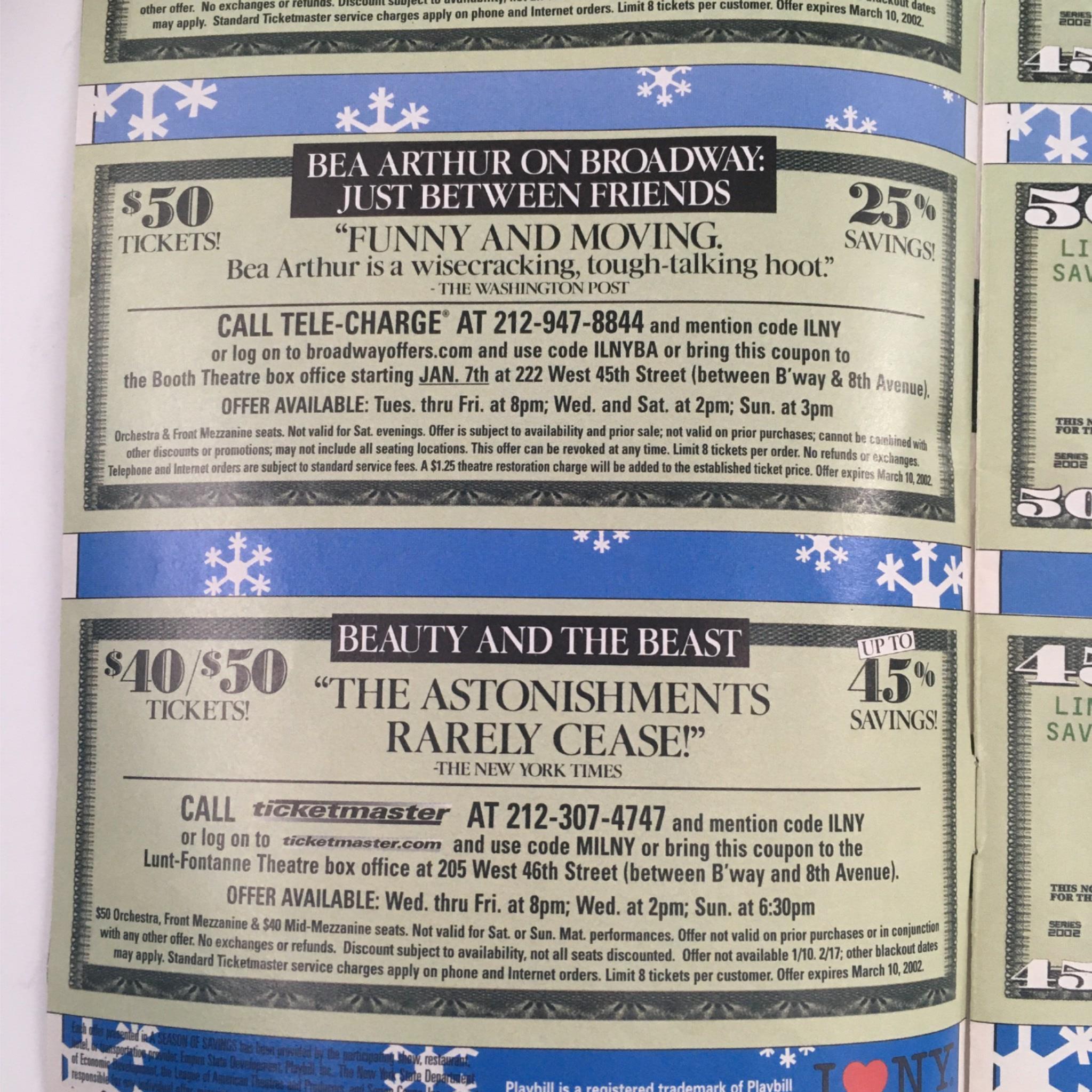 Playbill A Season of Savings Ticket Discounts for Shows of 2002