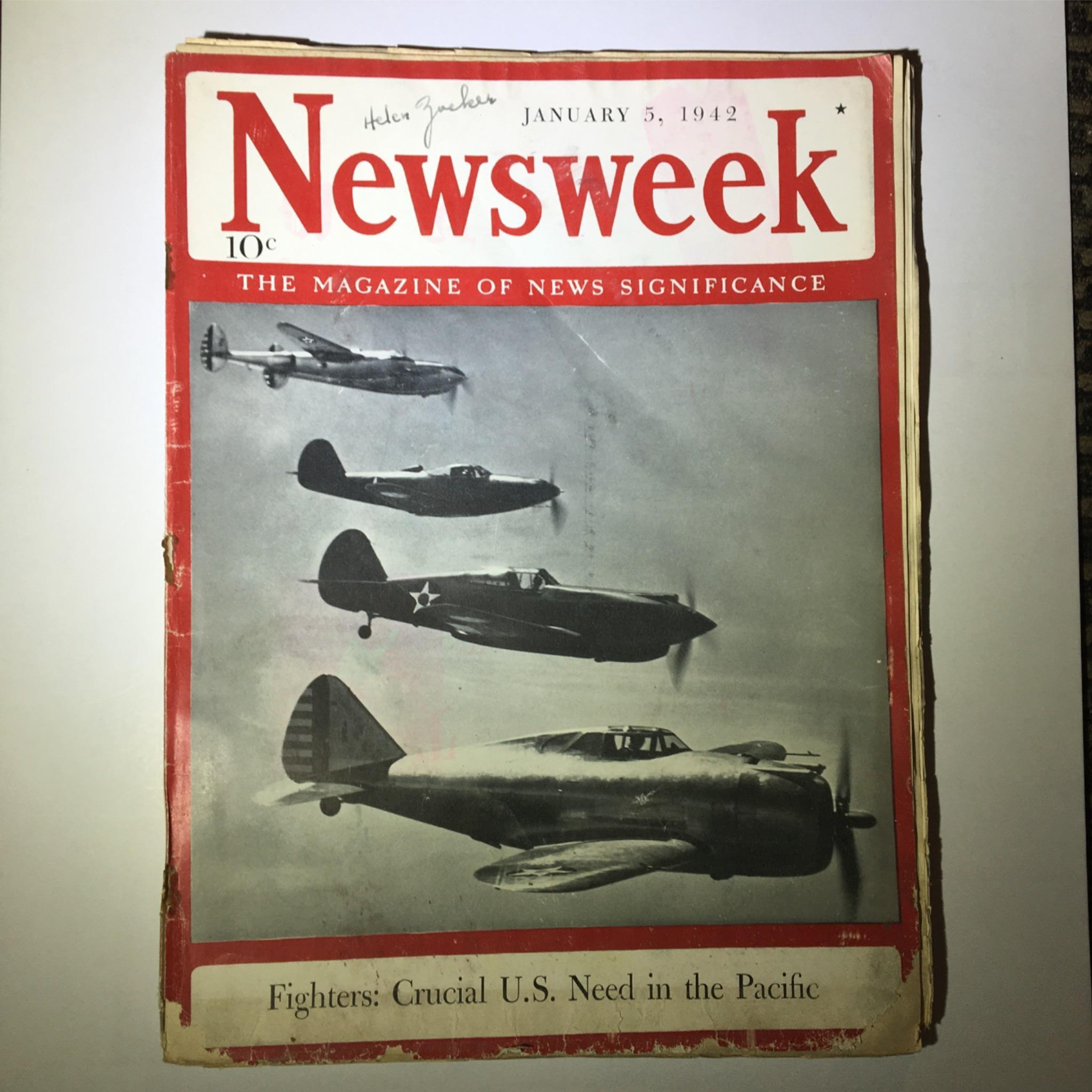 Newsweek Magazine January 5, 1942 Fighters: Crucial U.S. Need in the Pacific