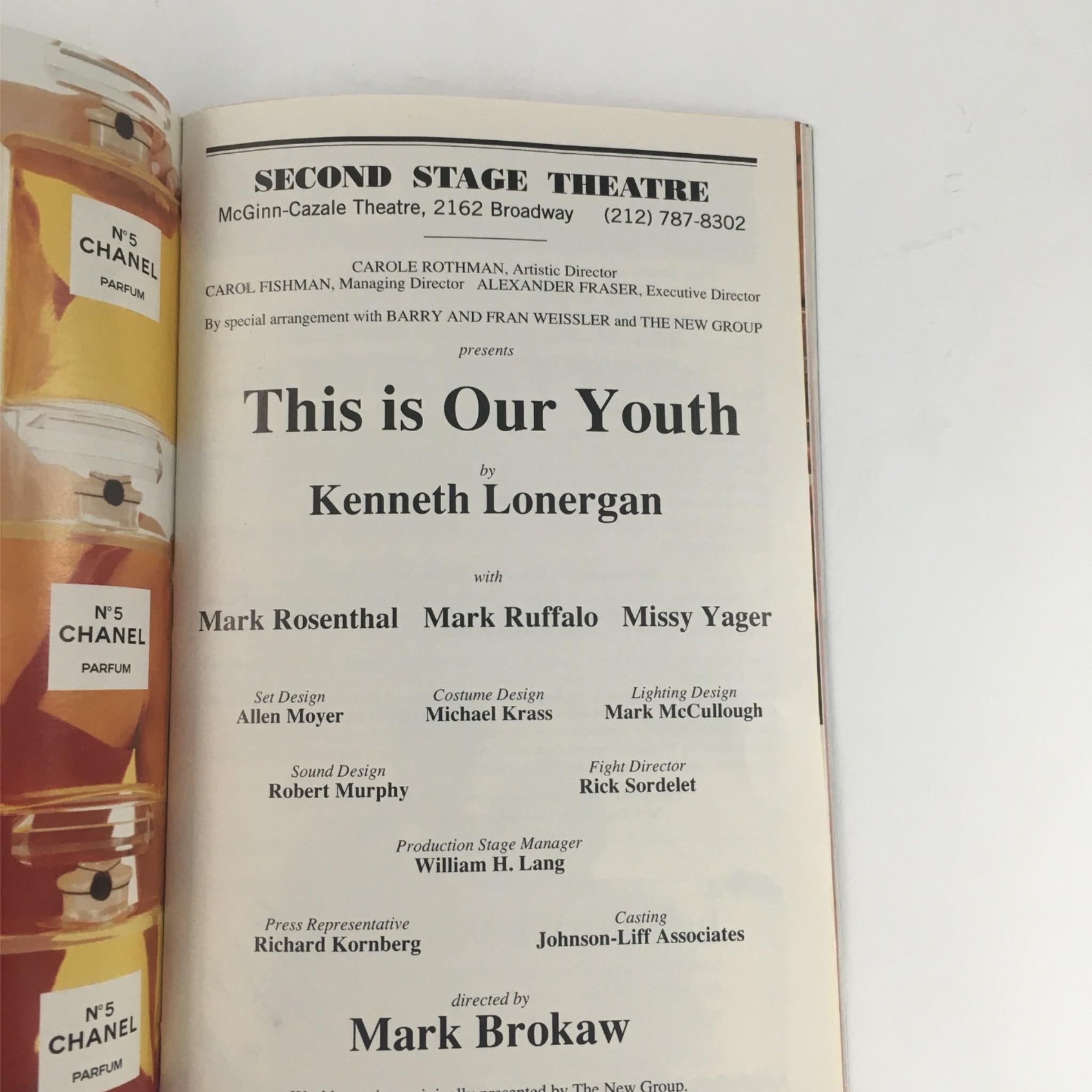 1998 Playbill This is Our Youth by Kenneth Lonergan, Mark Brokaw at Second Stage