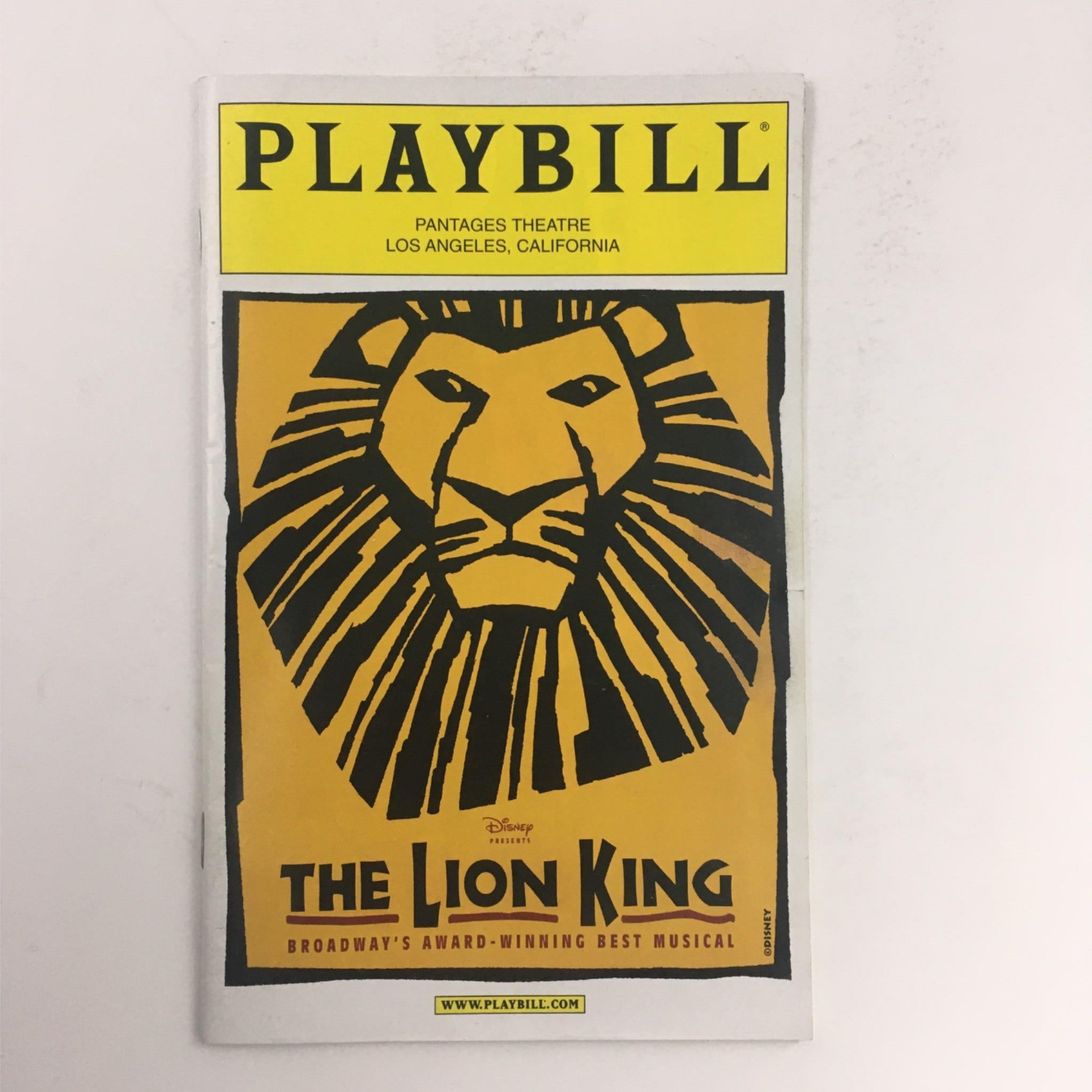 2001 Playbill The Lion King by Disney, Julie Taymor at Pantages Theatre