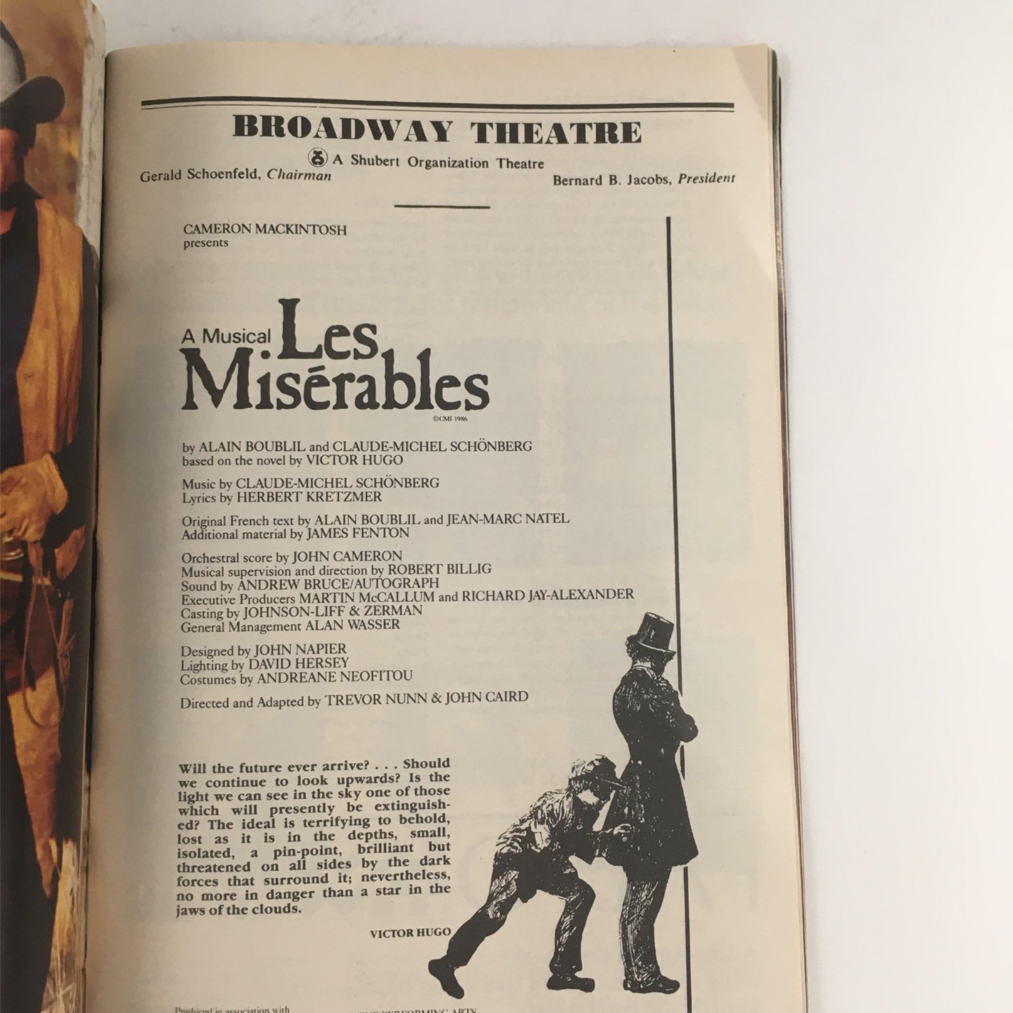 1988 Playbill Les Miserables by Cameron Mackintosh, Trevor Nunn at Broadway