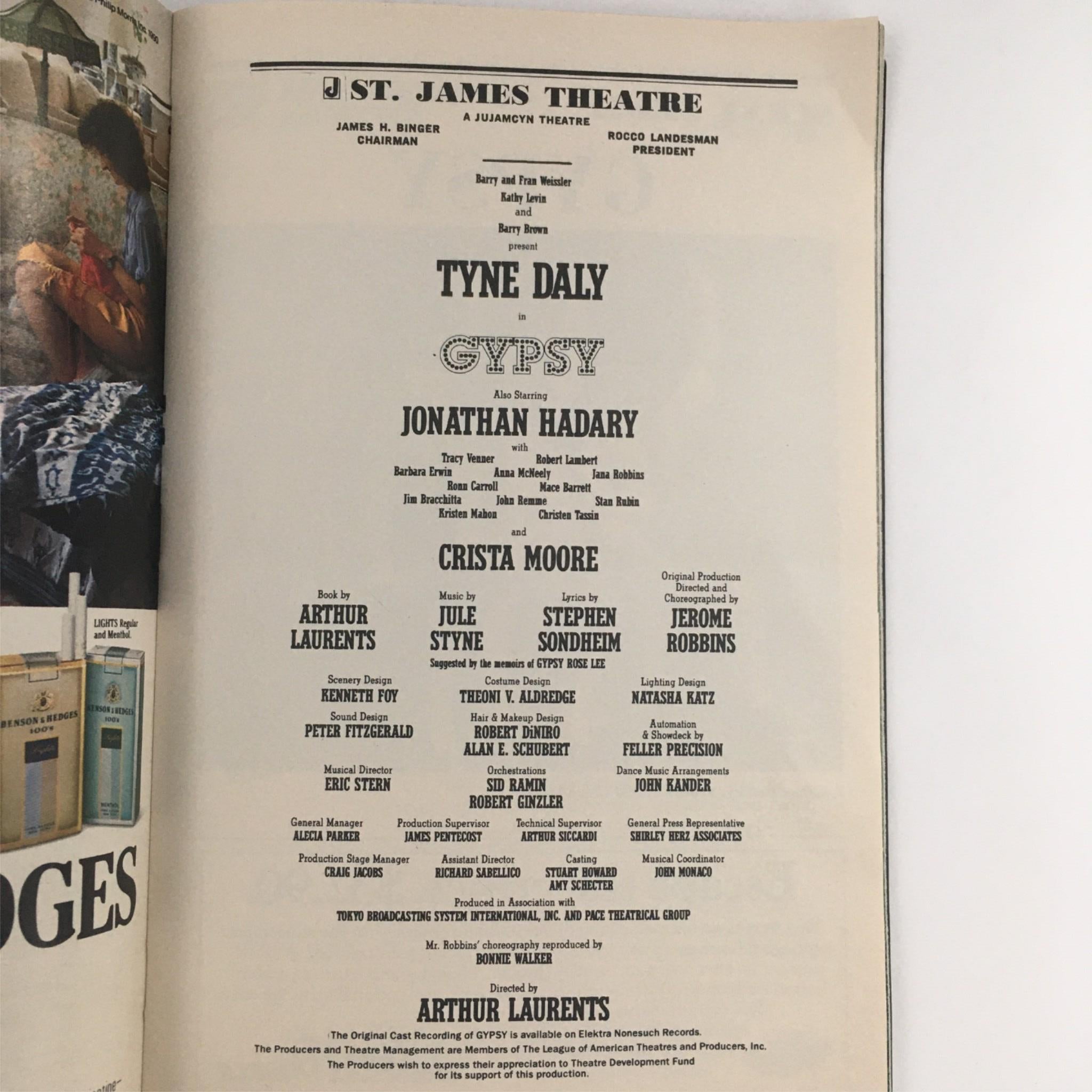 1990 Playbill Gypsy by Tyne Daly, Arthur Laurents at St. James Theatre