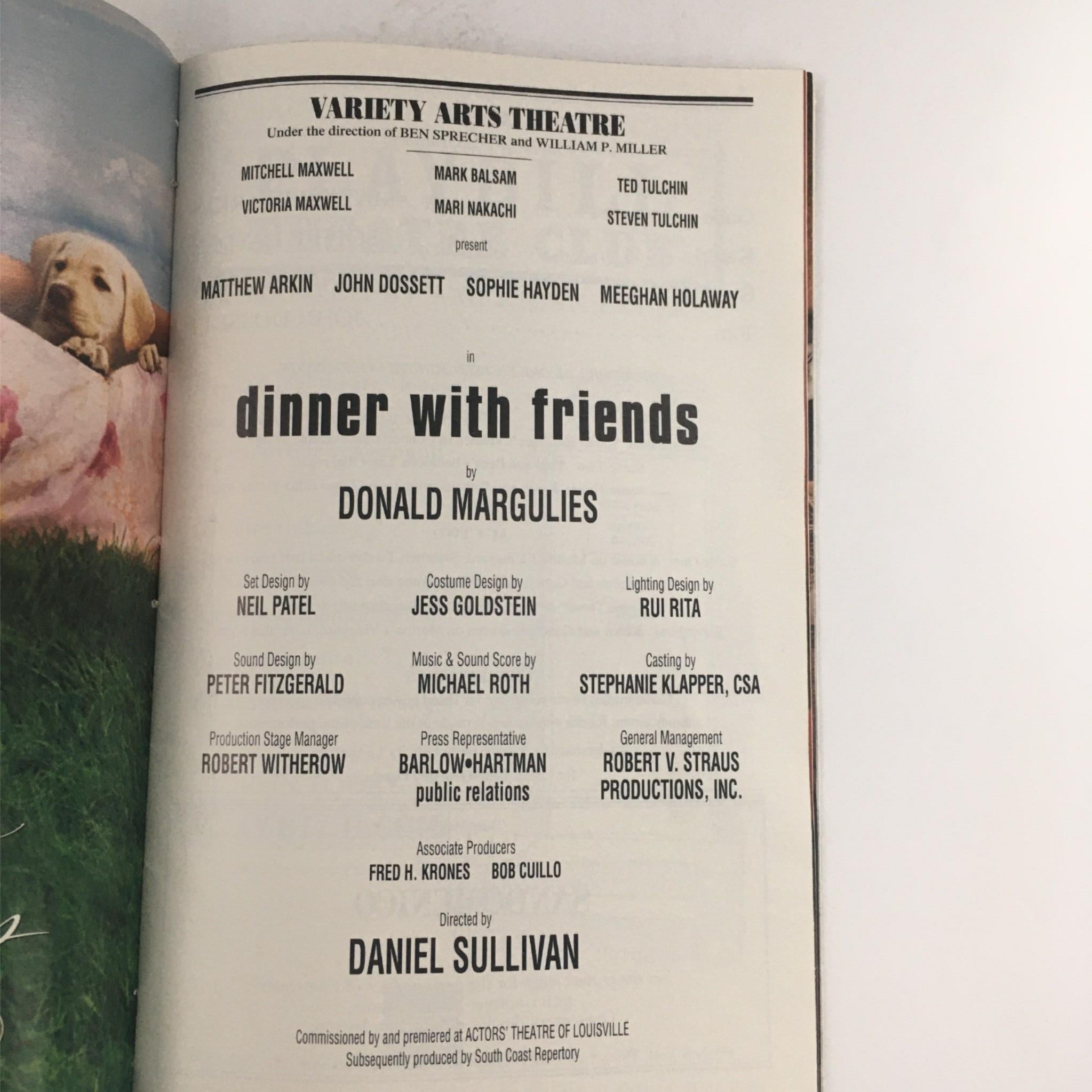 2001 Playbill Dinner with Friends by Donald Margulies at Variety Arts Theatre