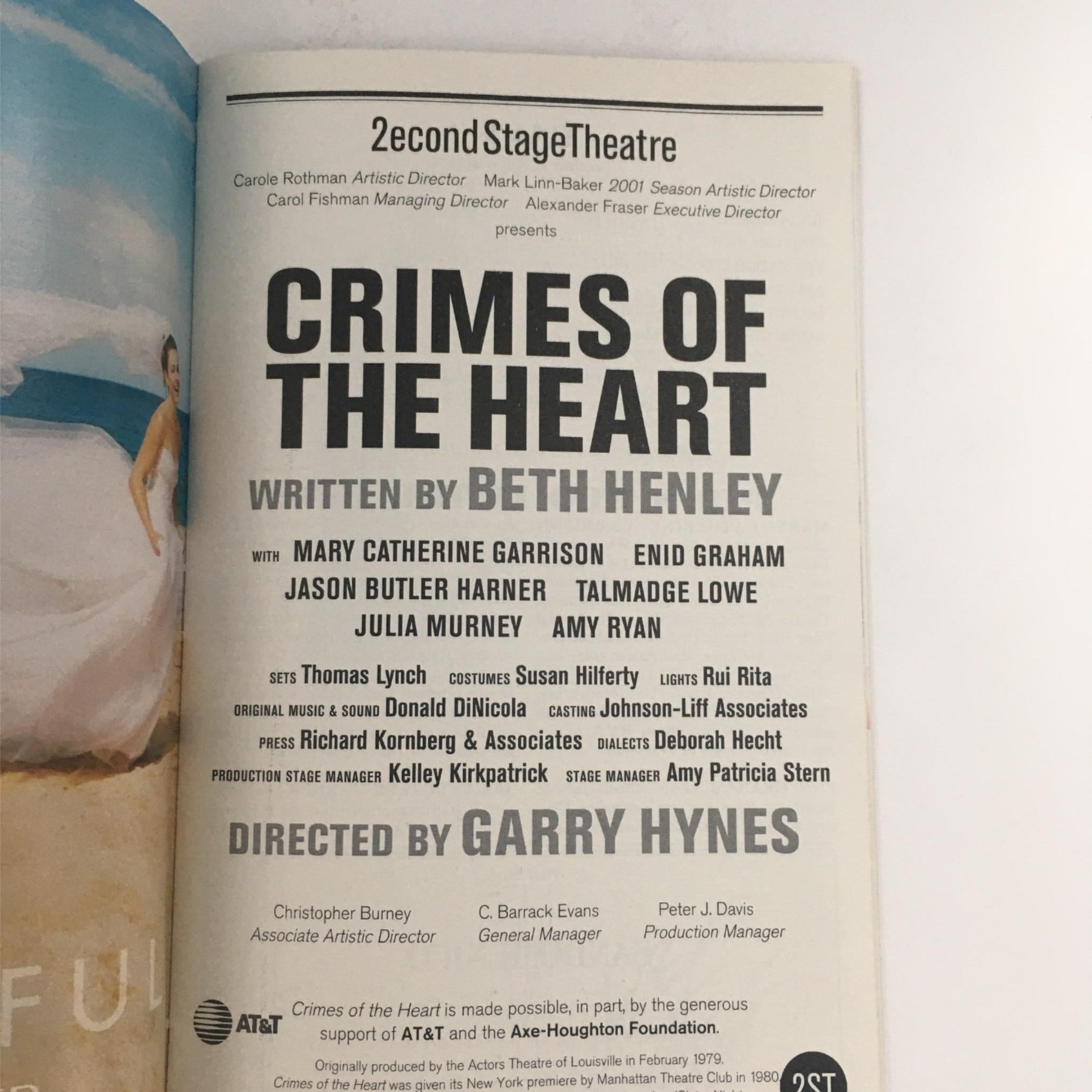 2001 Playbill Crimes of the Heart by Beth Henley, Garry Hynes at Second Stage