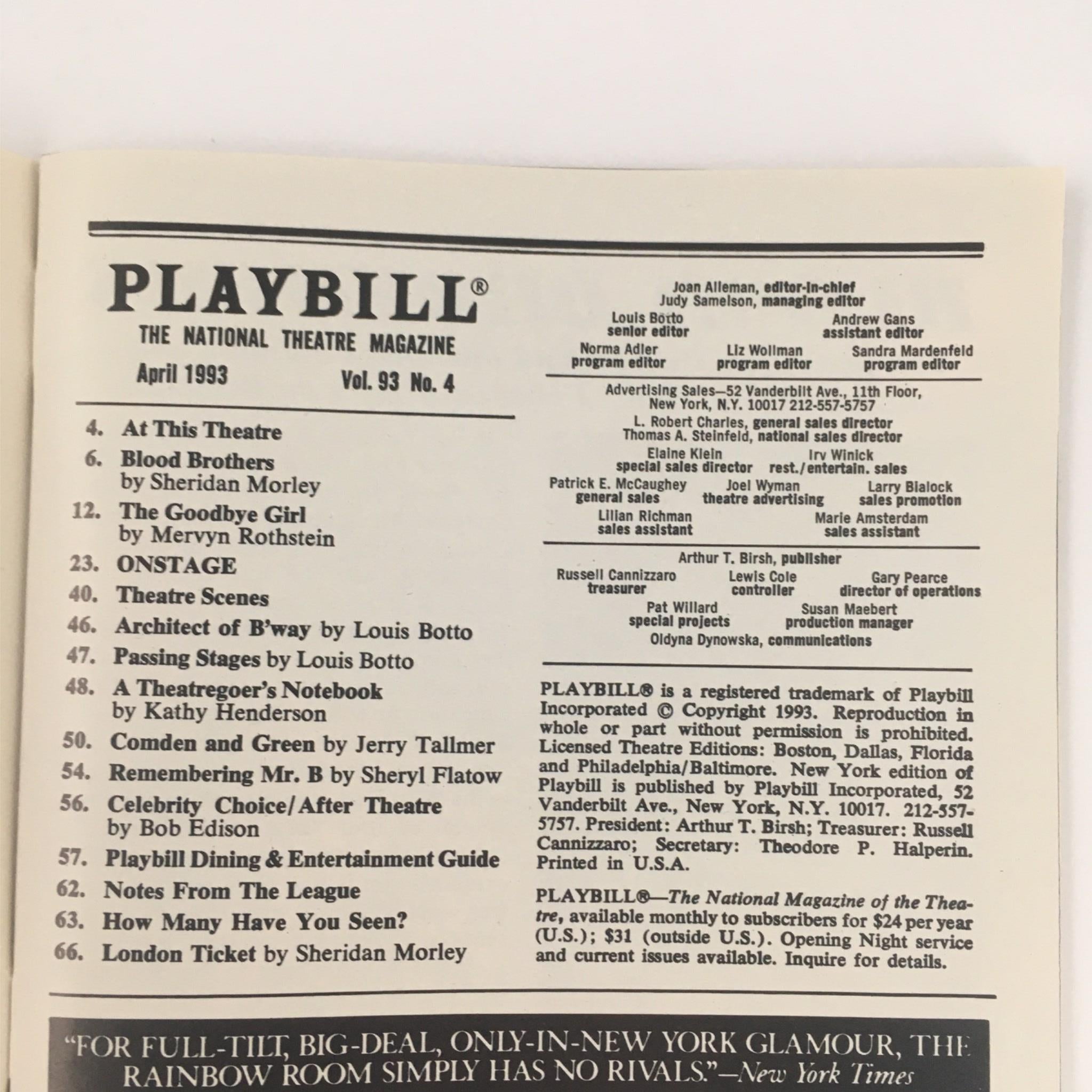 1993 Playbill Crazy For You by Mike Ockrent, George and Ira Gershwin w/ Tickets