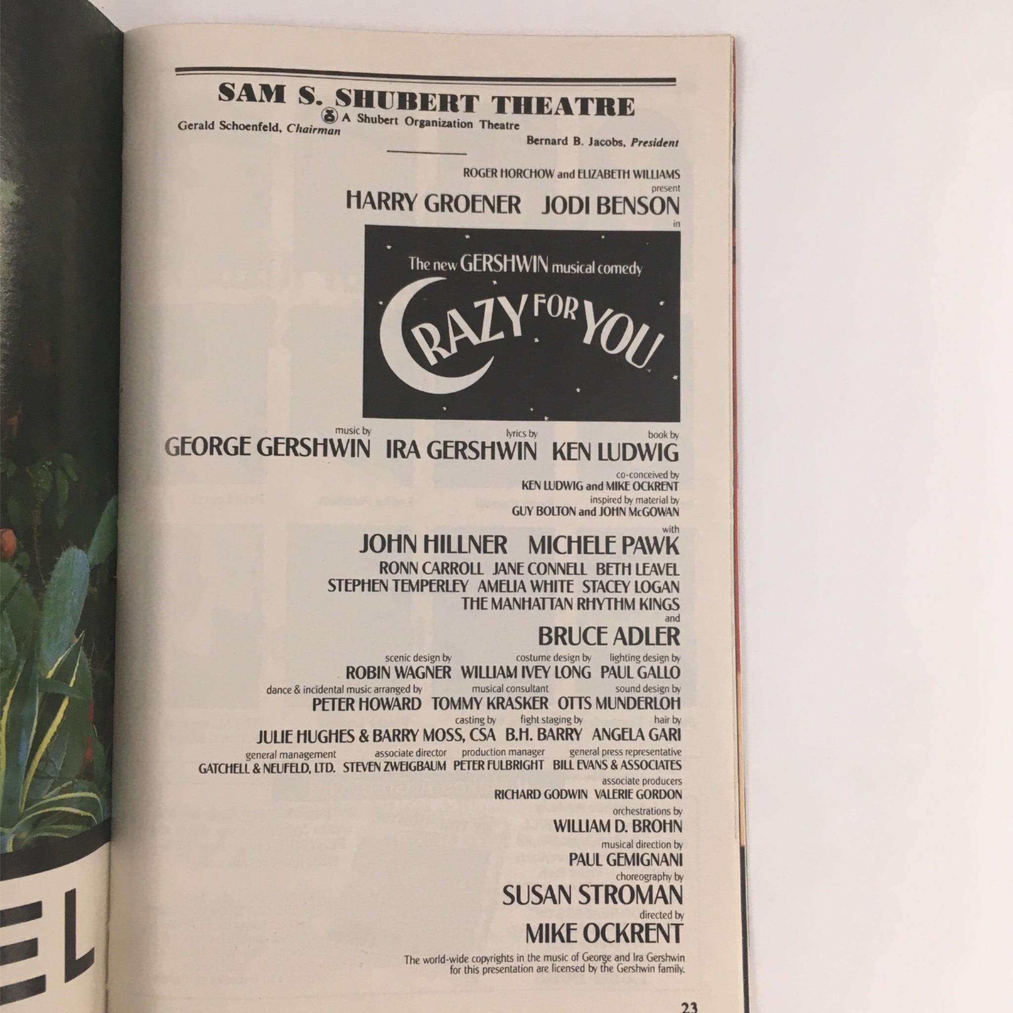 1993 Playbill Crazy For You by Mike Ockrent, George and Ira Gershwin w/ Tickets