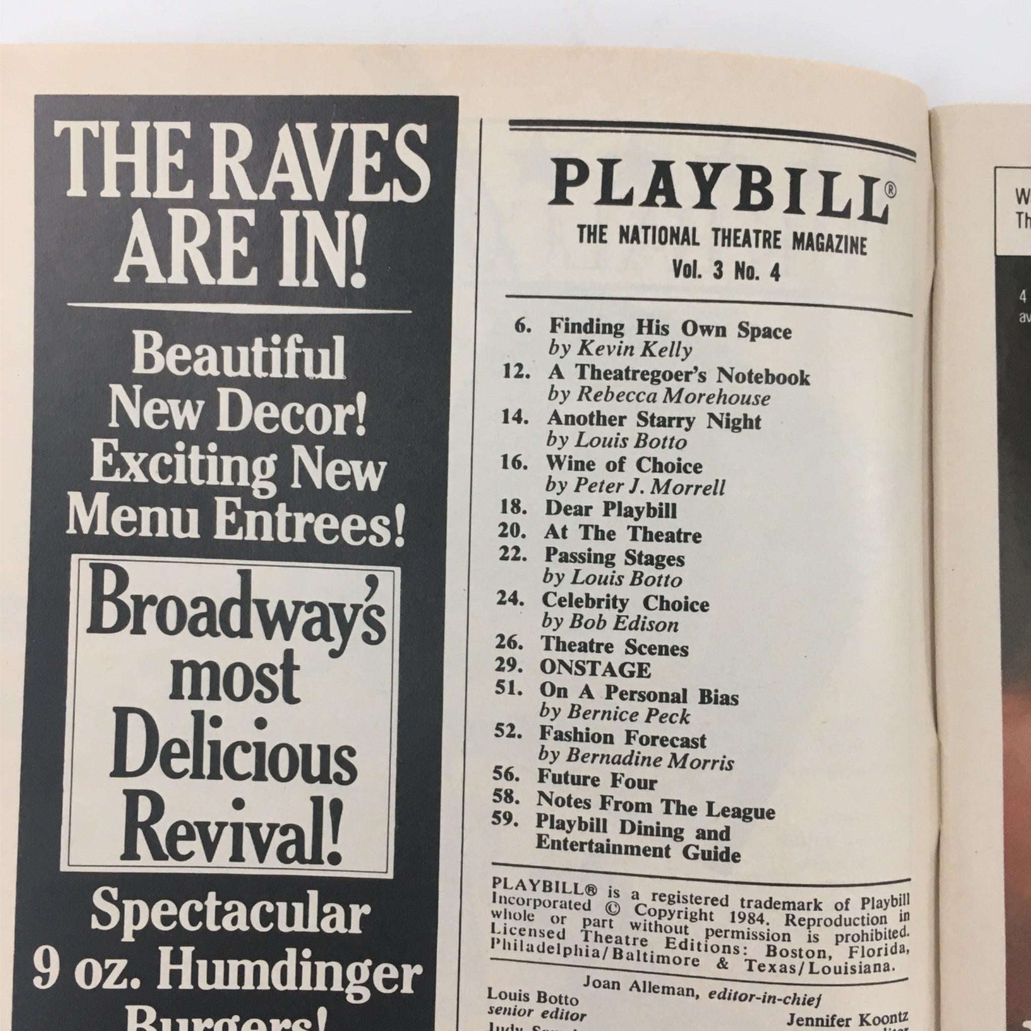 1984 Playbill A Chorus Line by Michael Bennett, Bernard Gersten at Sam Shubert