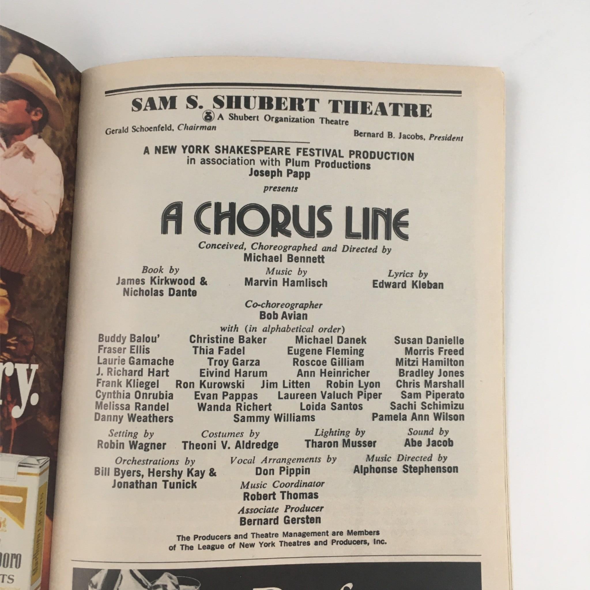 1984 Playbill A Chorus Line by Michael Bennett, Bernard Gersten at Sam Shubert