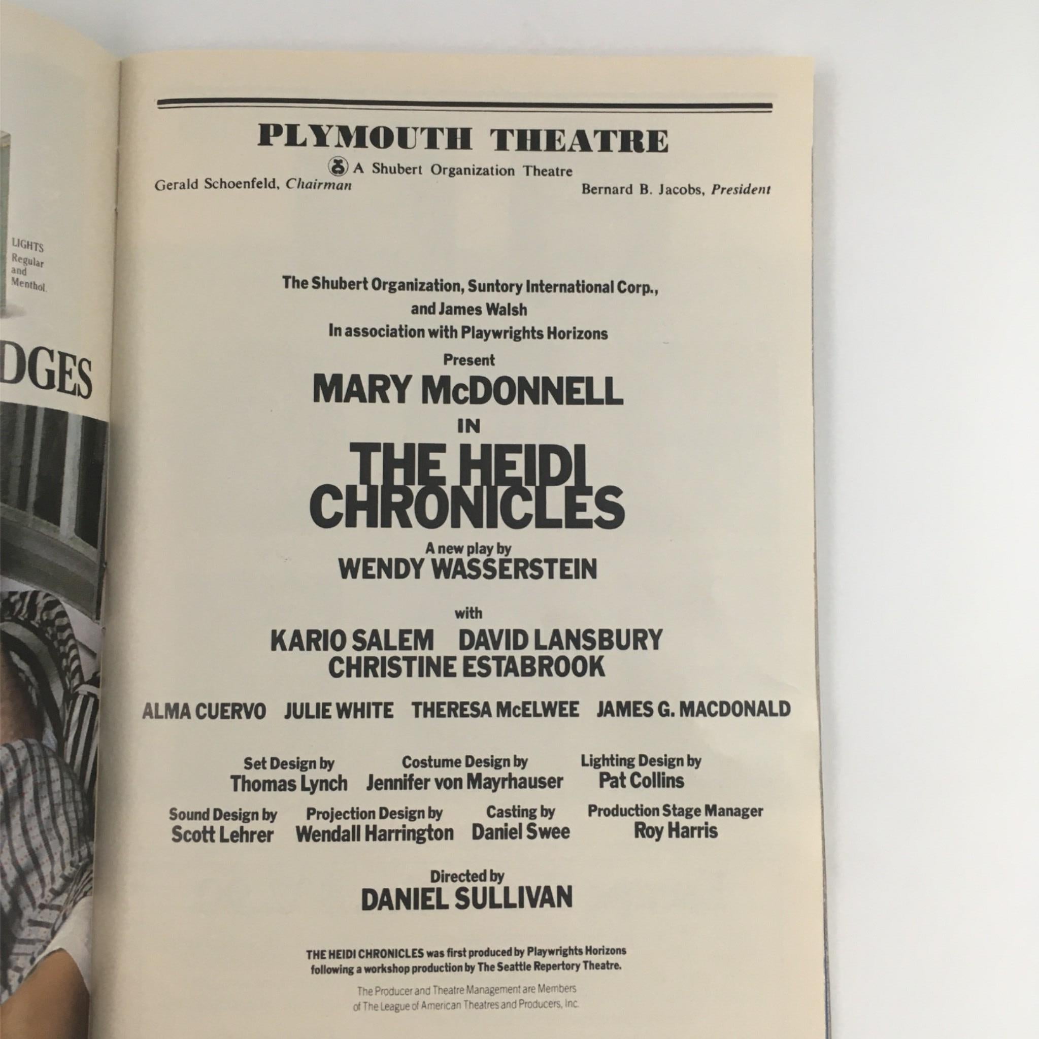 1990 Playbill The Heidi Chronicles by Wendy Wasserstein at Plymouth Theatre