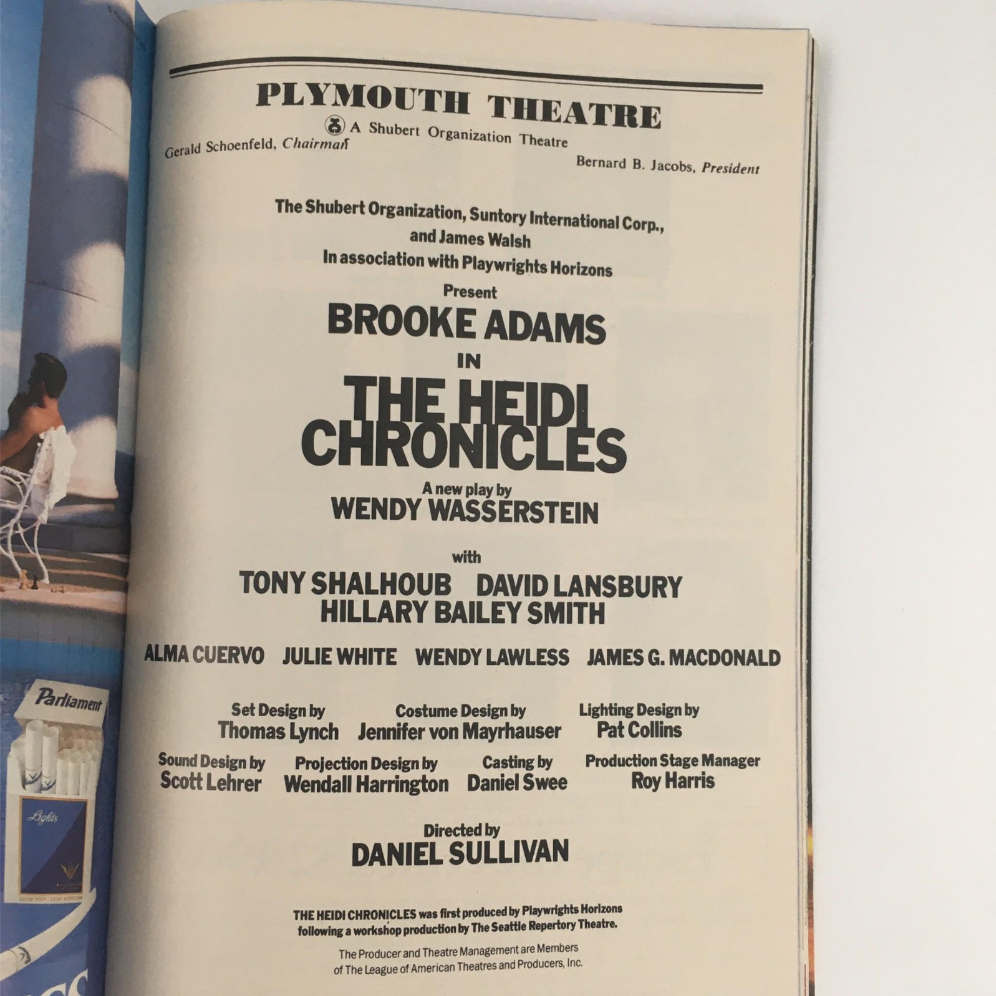 1990 Playbill The Heidi Chronicles by Wendy Wasserstein, Brook Adams at Plymouth