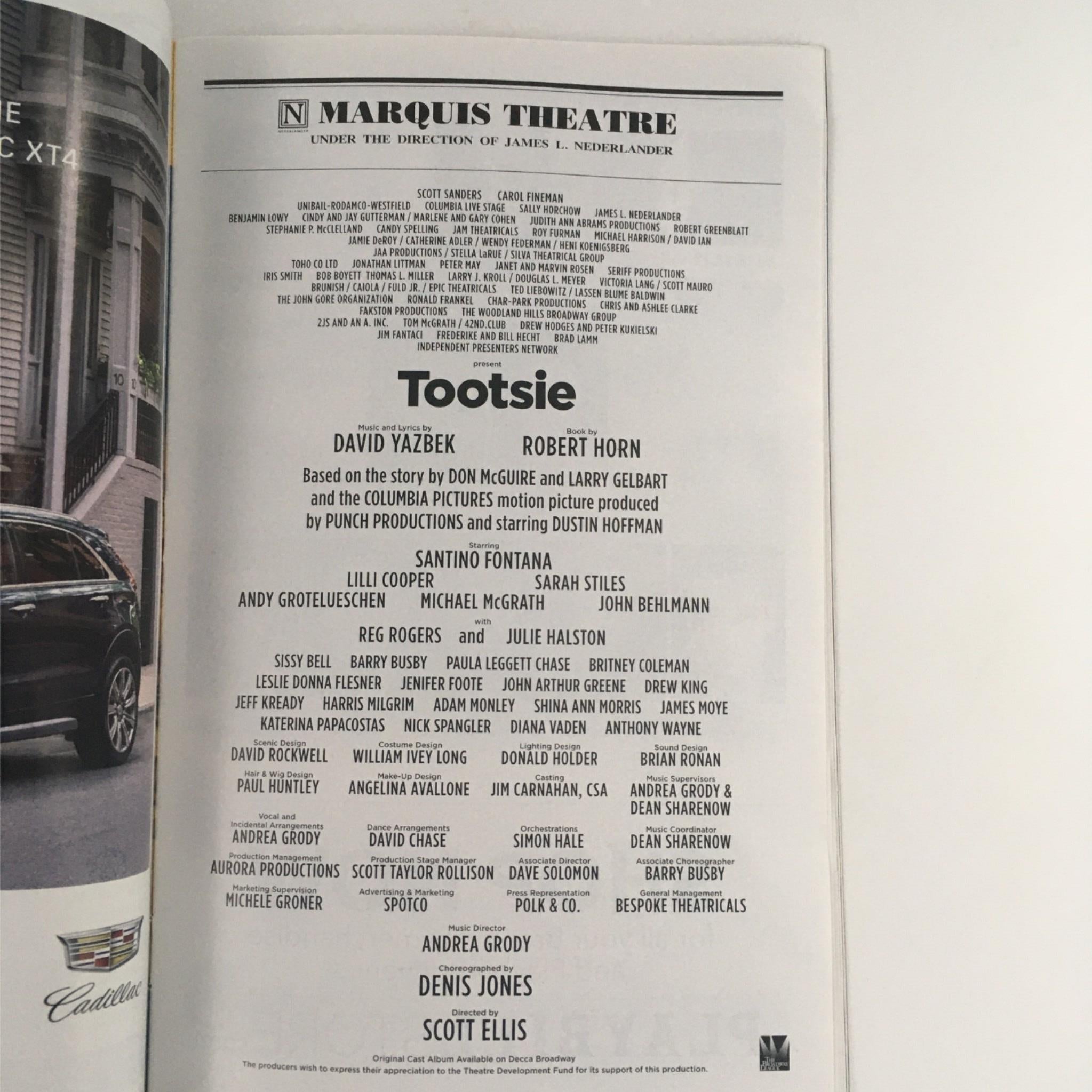 2019 Playbill Tootsie by David Yazbek, Scott Ellis at Marquis Theatre VG