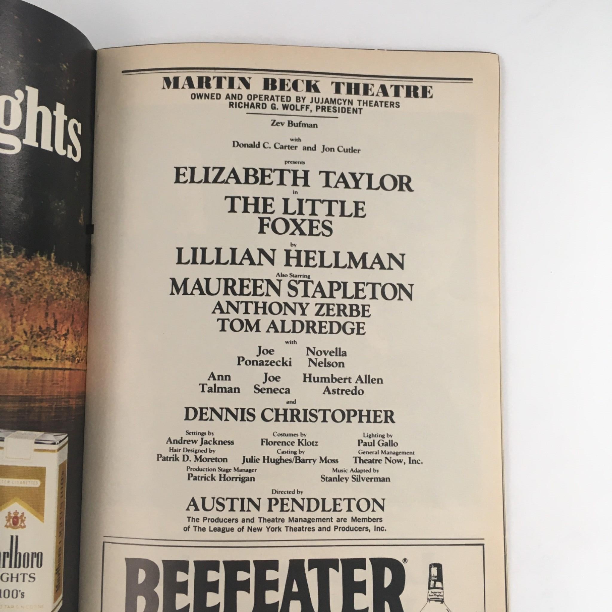 1981 Playbill The Little Foxes by Lillian Hellman at Martin Beck Theatre VG