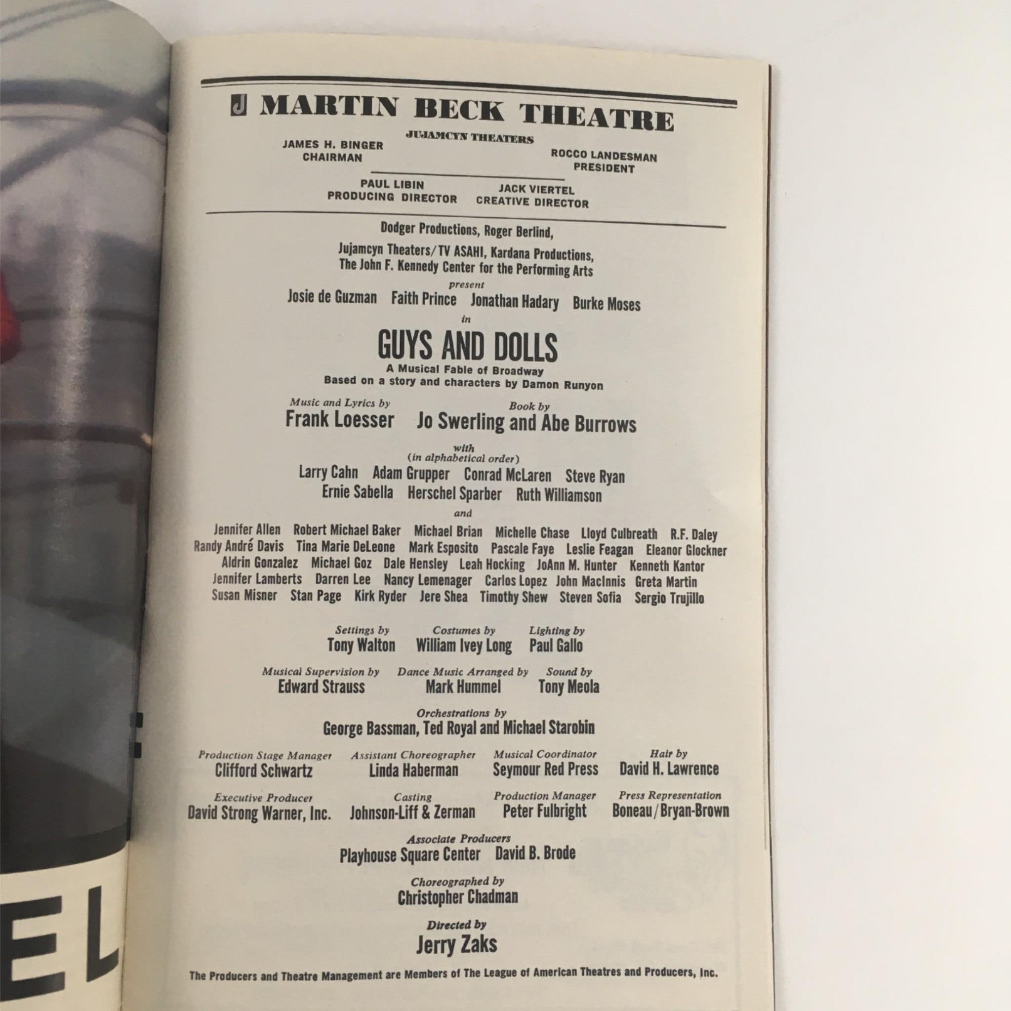 1993 Playbill Guys and Dolls by Frank Loesser, Jerry Zaks, Marti Beck Theatre VG