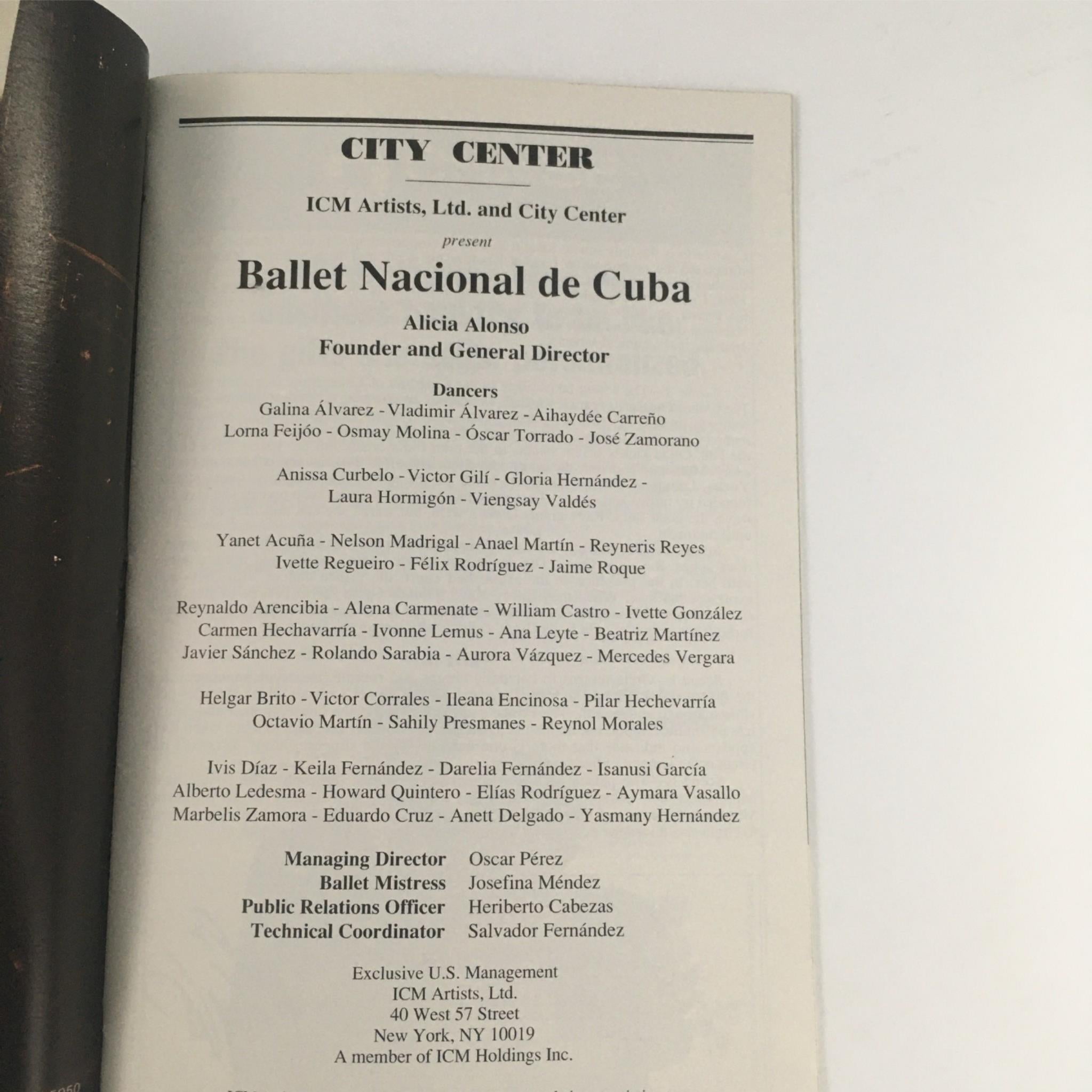 1998 Playbill Ballet Nacional de Cuba by Alicia Alonso, Oscar Perez VG