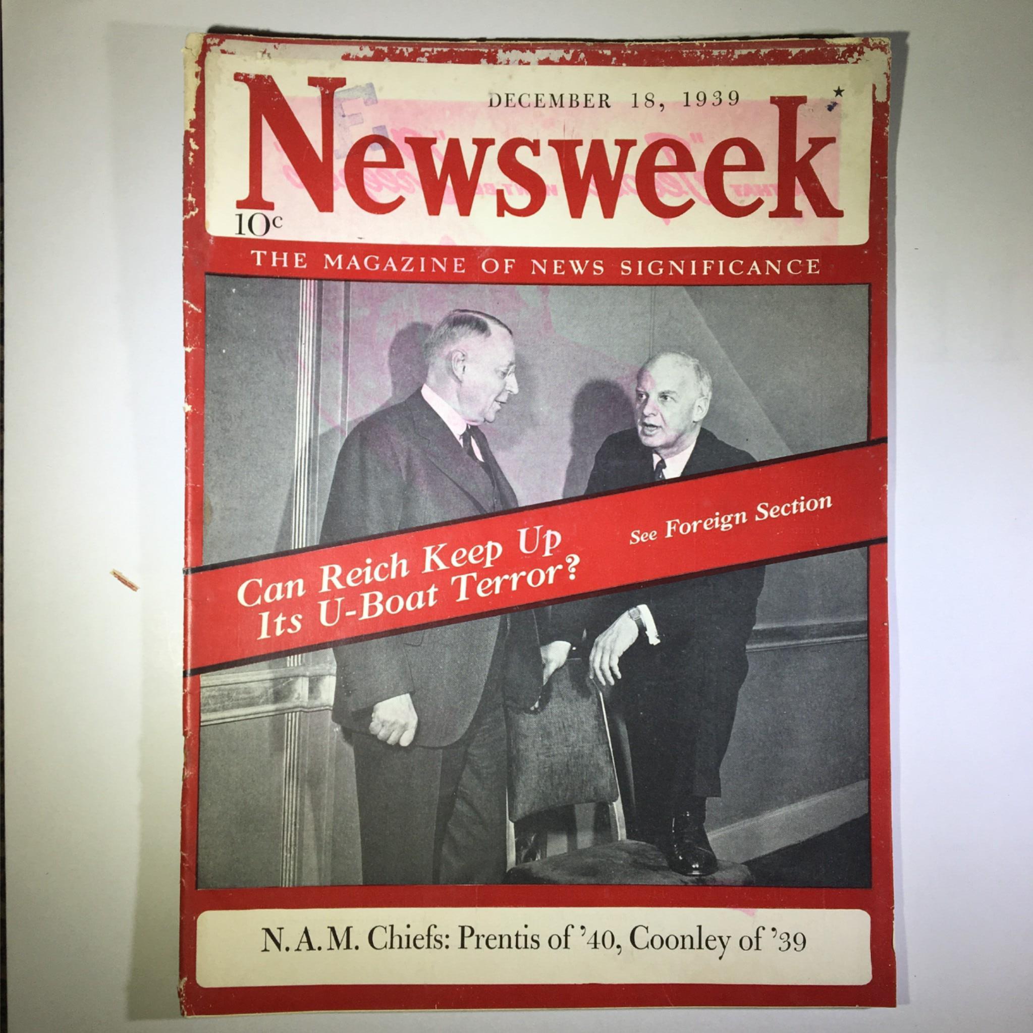 Newsweek Magazine December 18, 1939 N.A.M. Chiefs Prentis of '40, Coonley of '39