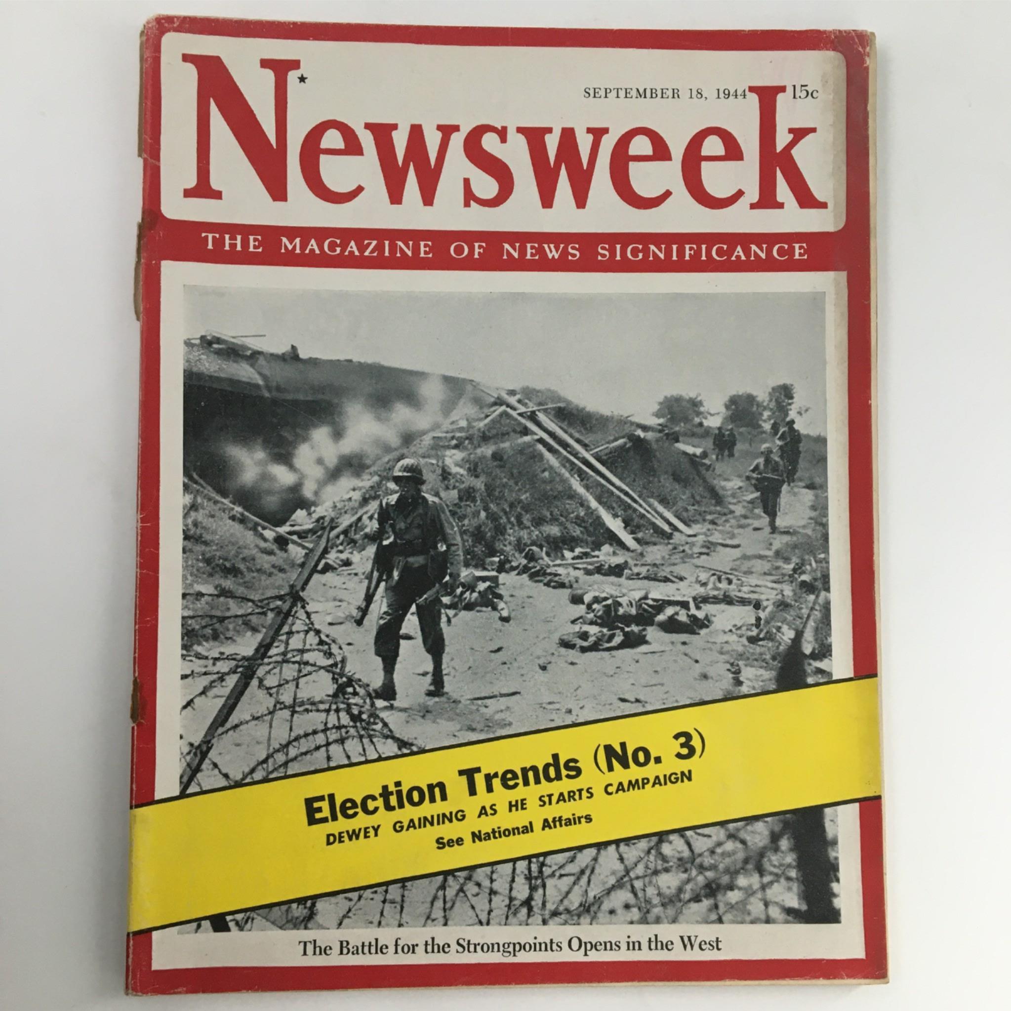 Newsweek Magazine September 18, 1944 Battle for the Strongpoints Opens in West