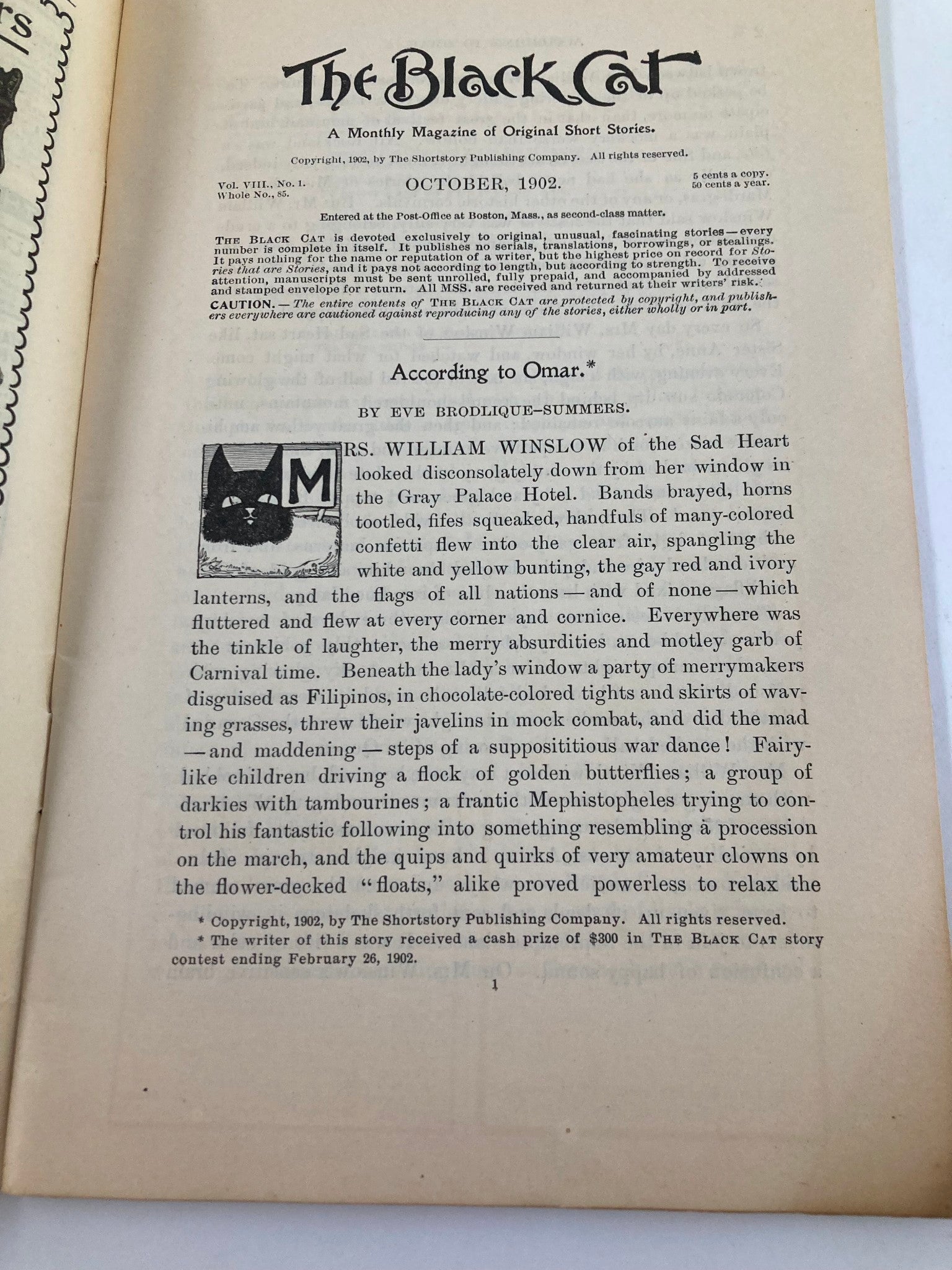 VTG The Black Cat Magazine October 1902 The Delegates from Dulverton No Label