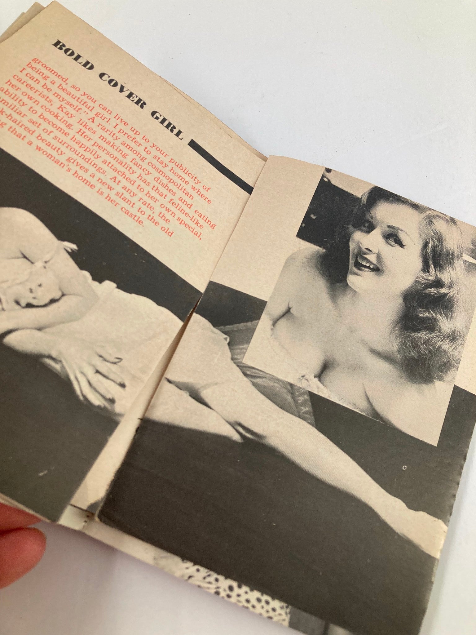 Inside page of VTG Bold Magazine September 1956 presenting the 'Bold Cover Girl' section, featuring a smiling woman and layout text, emphasizing vintage magazine aesthetics.