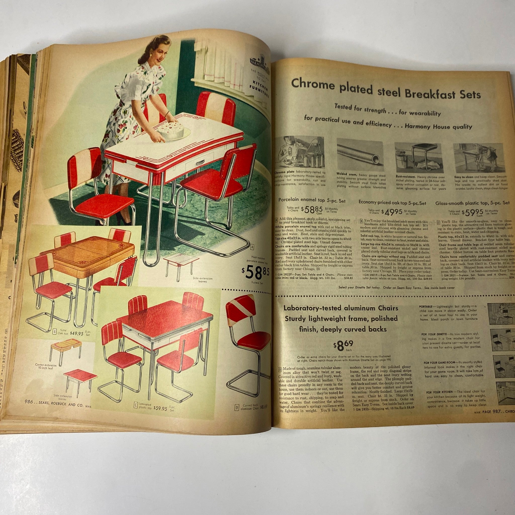 1946 - 1947 Sears, Roebuck and Co. Fall and Winter Catalog featuring chrome plated steel breakfast sets and kitchen furniture options, showcasing mid-century design.