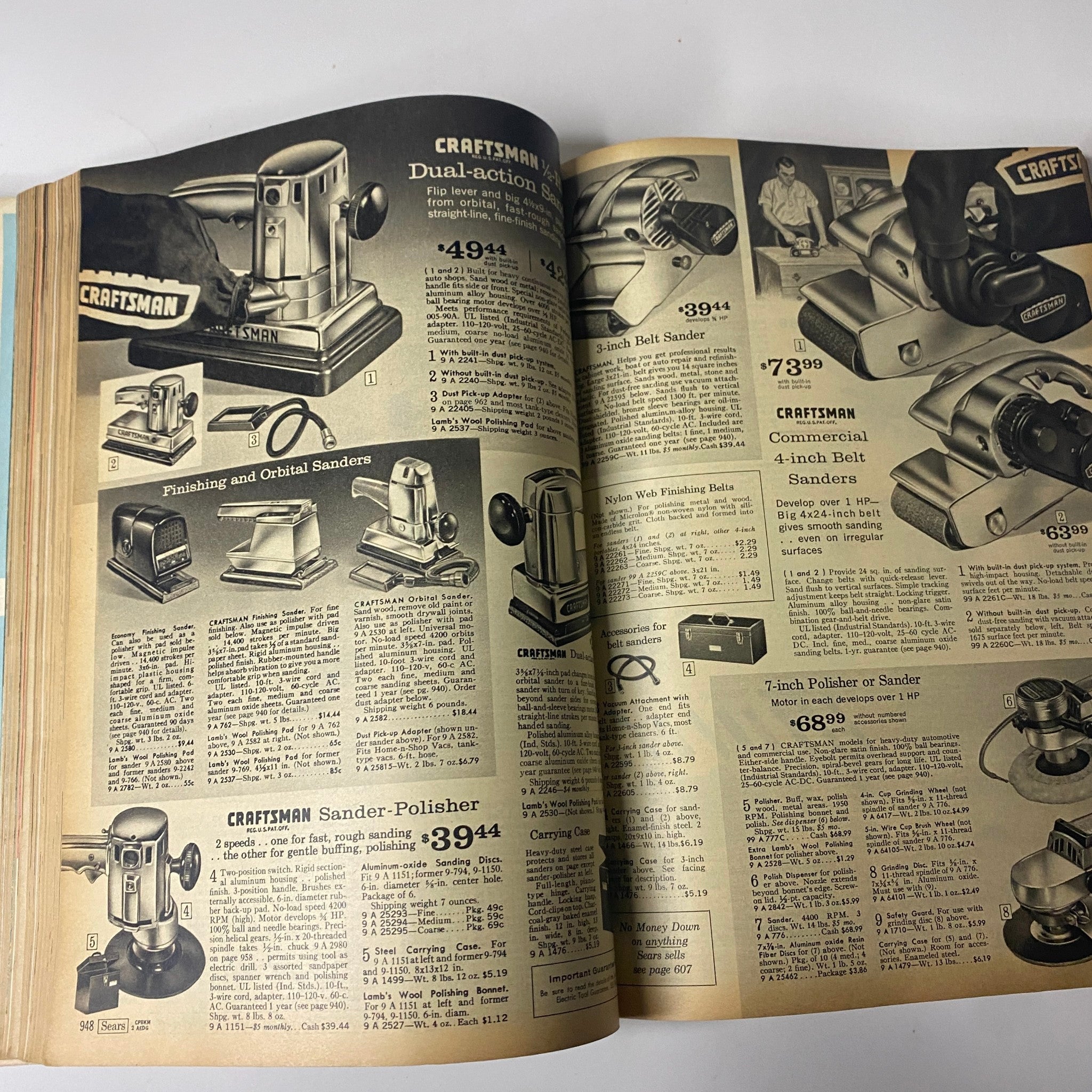 1967 Sears Spring Through Summer Catalog displaying a range of Craftsman sanders and polishing tools, illustrating home improvement equipment available in the 1960s.