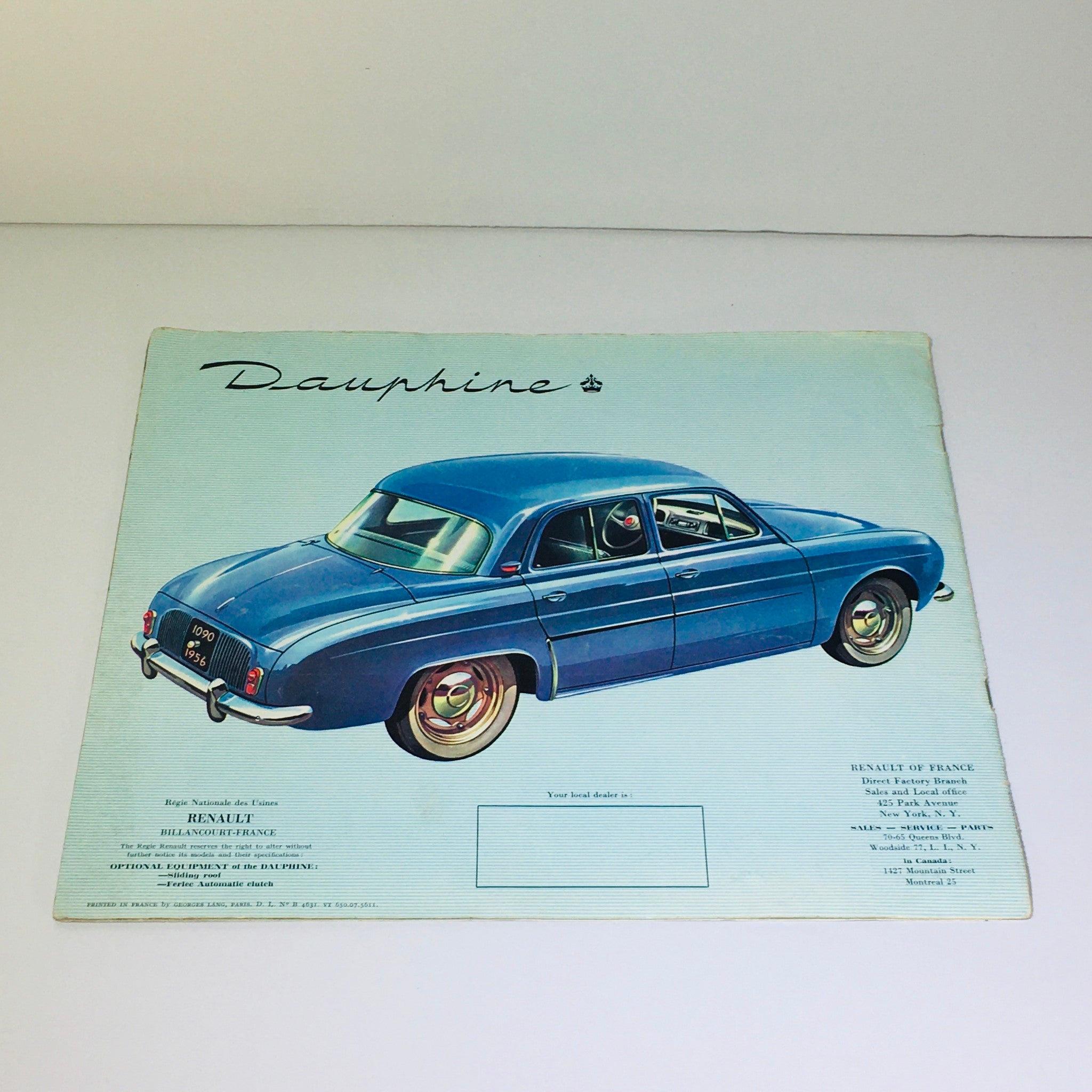 Vintage 1956 Renault Dauphine 4-Speed MT 31-HP 4-Cylinder Engine Car Brochure