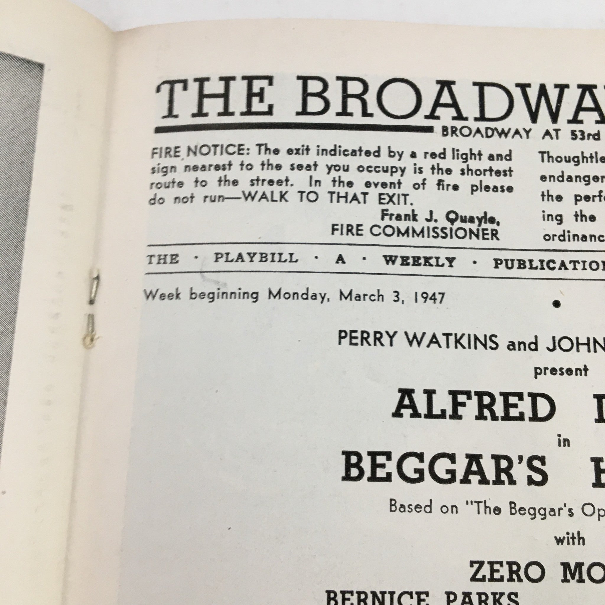 1947 Playbill The Broadway Theatre Present Alfred Drake in Beggar's Holiday