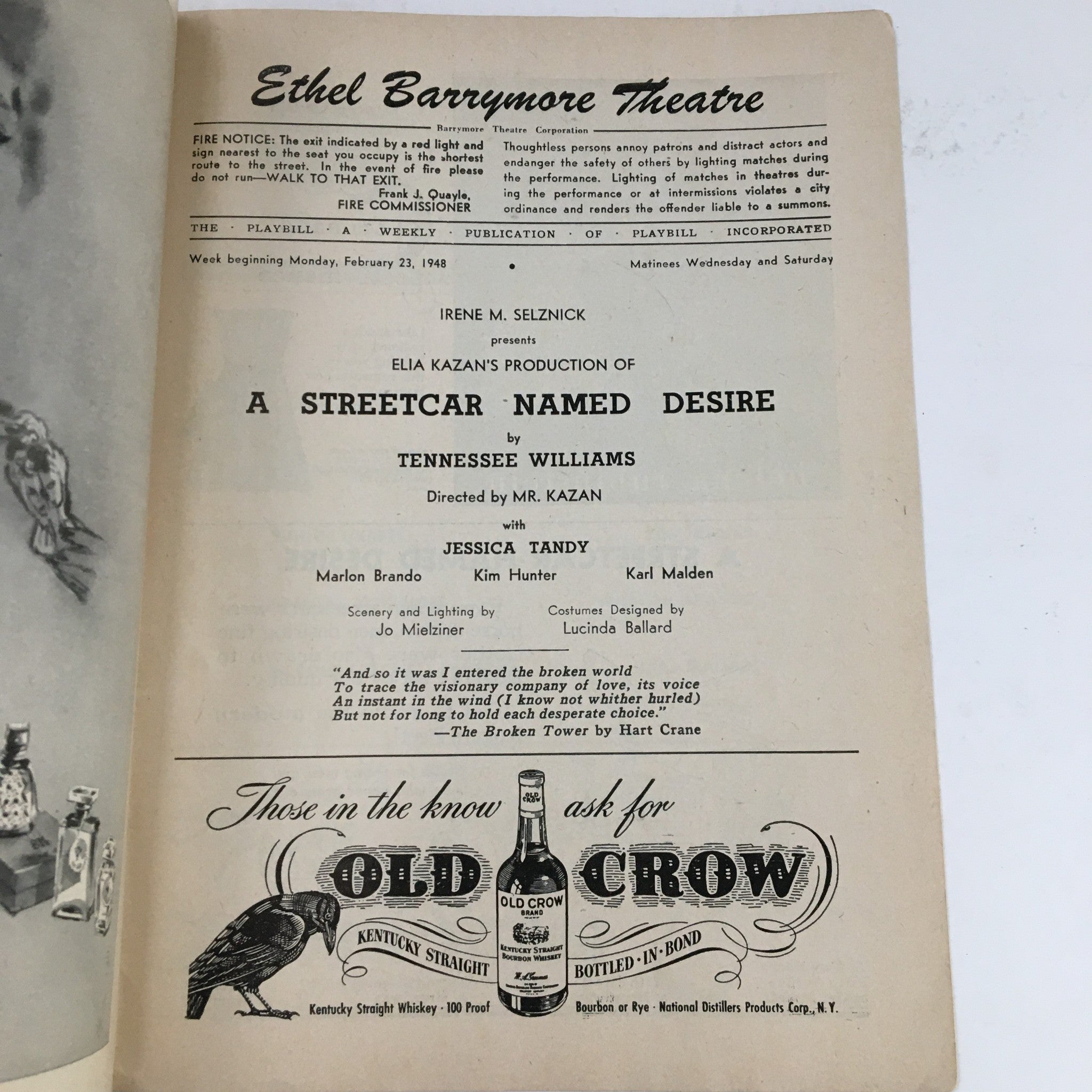 1948 Playbill Ethel Barrymore Theatre A Streetcar Named Desire by Tennessee W.