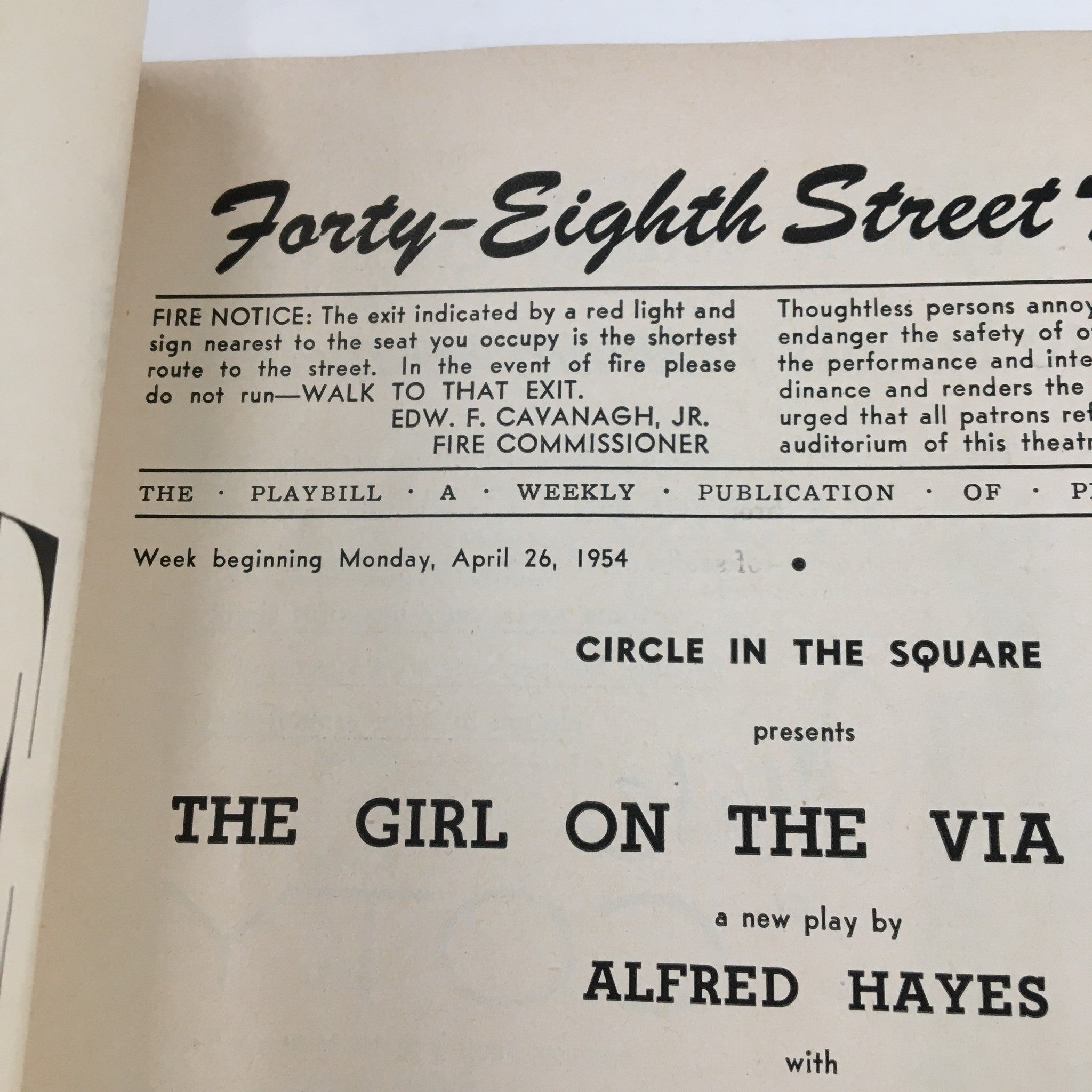 1954 Playbill Forty-Eight Street Theatre Present The Girl On The Via Flaminia