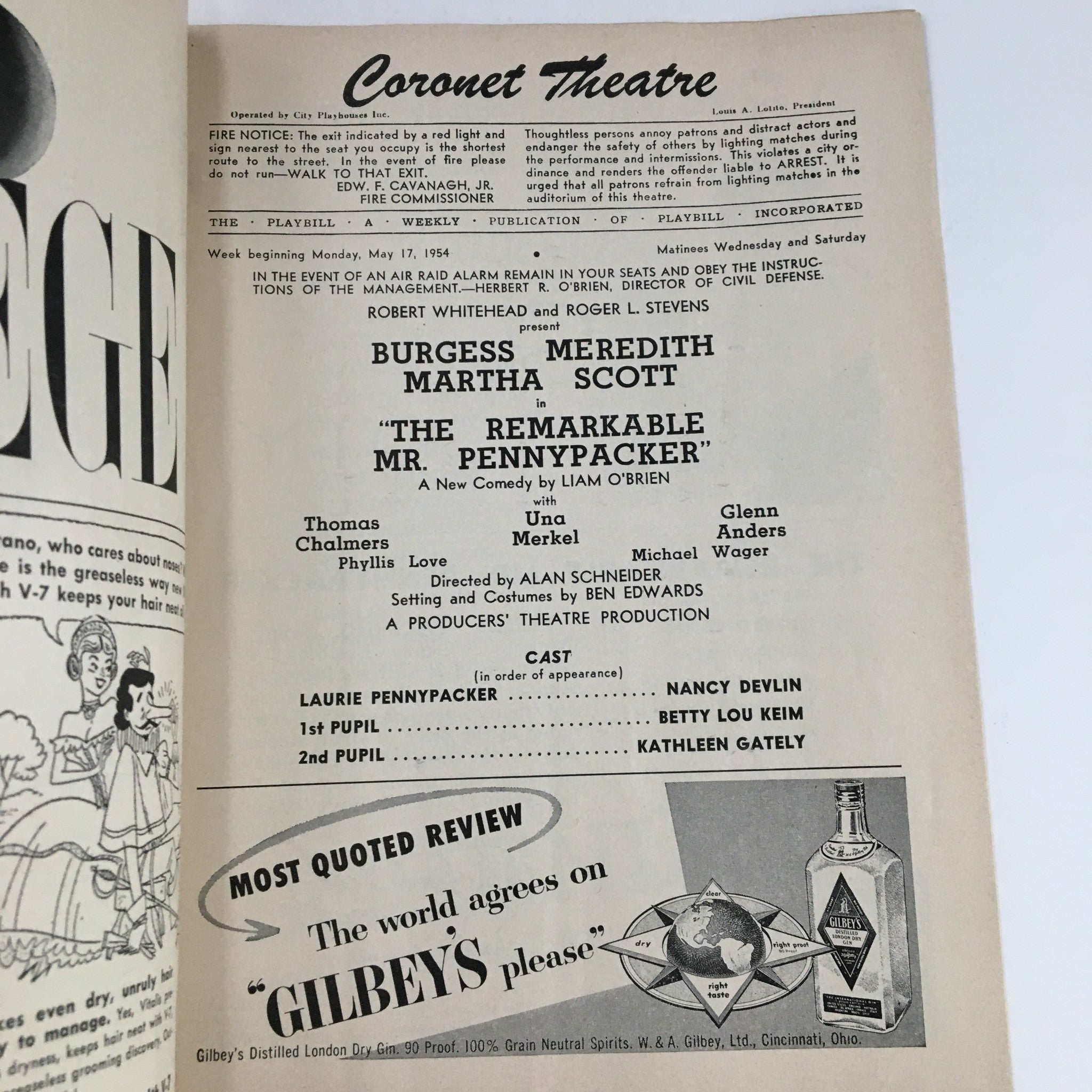 1954 Playbill Coronet Theatre Present The Remarkable Mr. Pennycracker Comedy