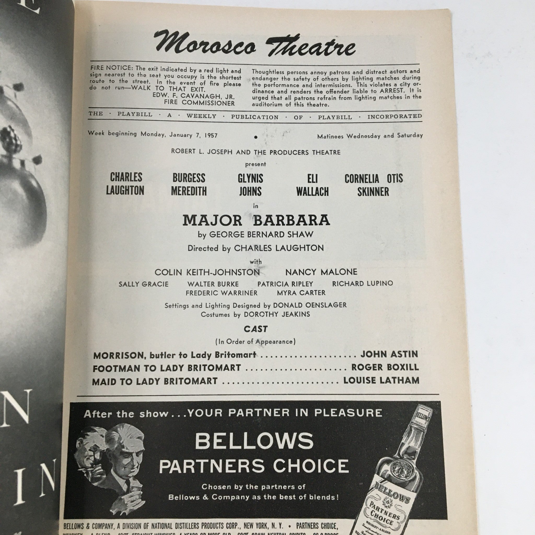 1957 Playbill Morosco Theatre Present Charles Laughton in Major Barbara