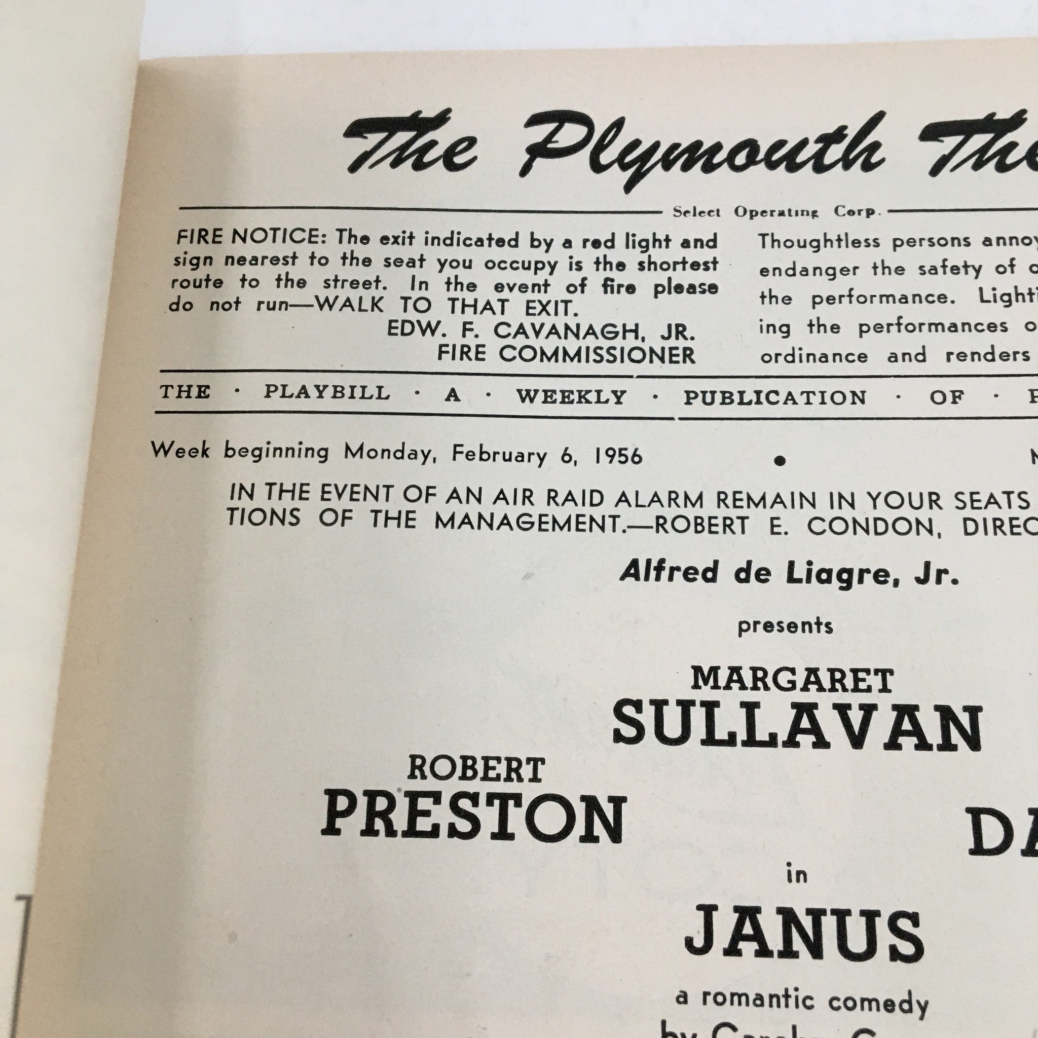 1956 Playbill The Plymouth Theatre Present Margaret Sulavan in Janus by C. Green