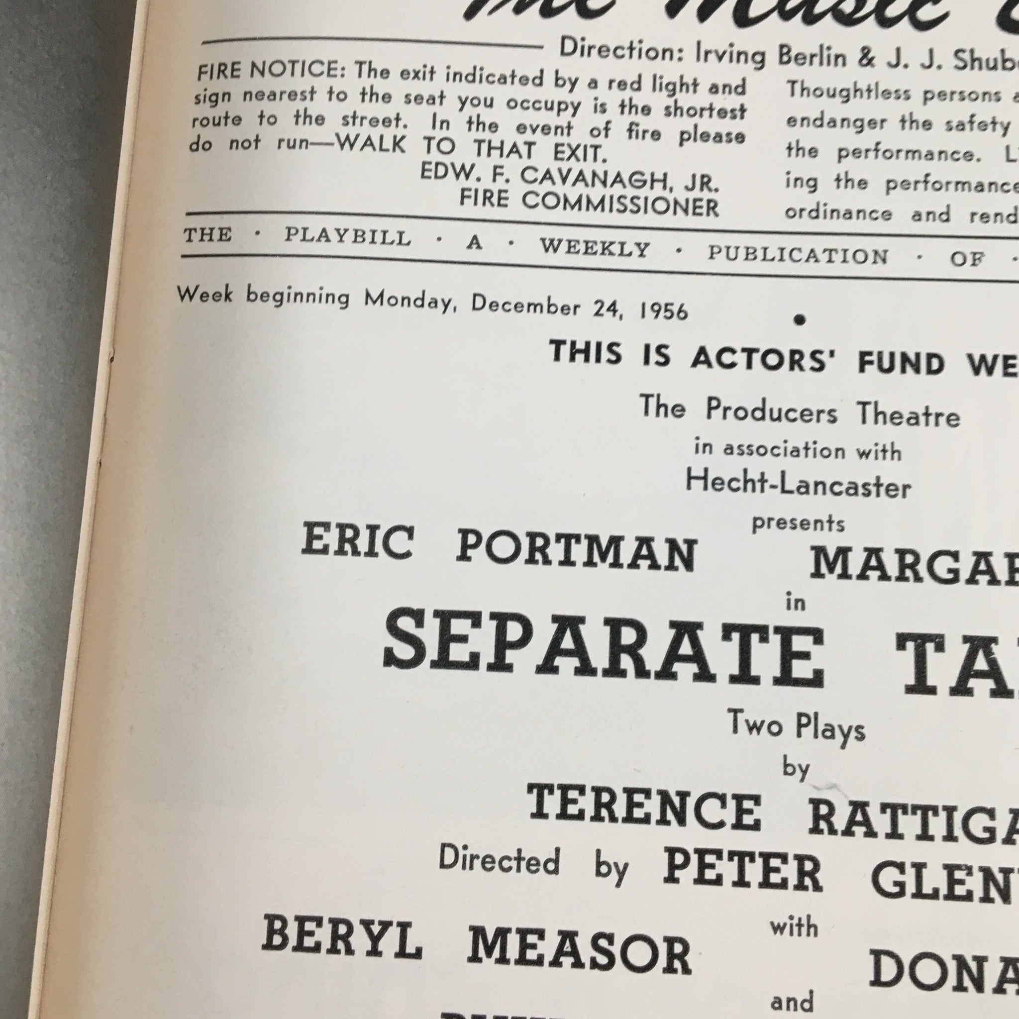 1956 Playbill The Music Box Eric Portman in Separate Tables by Terence Rattigan