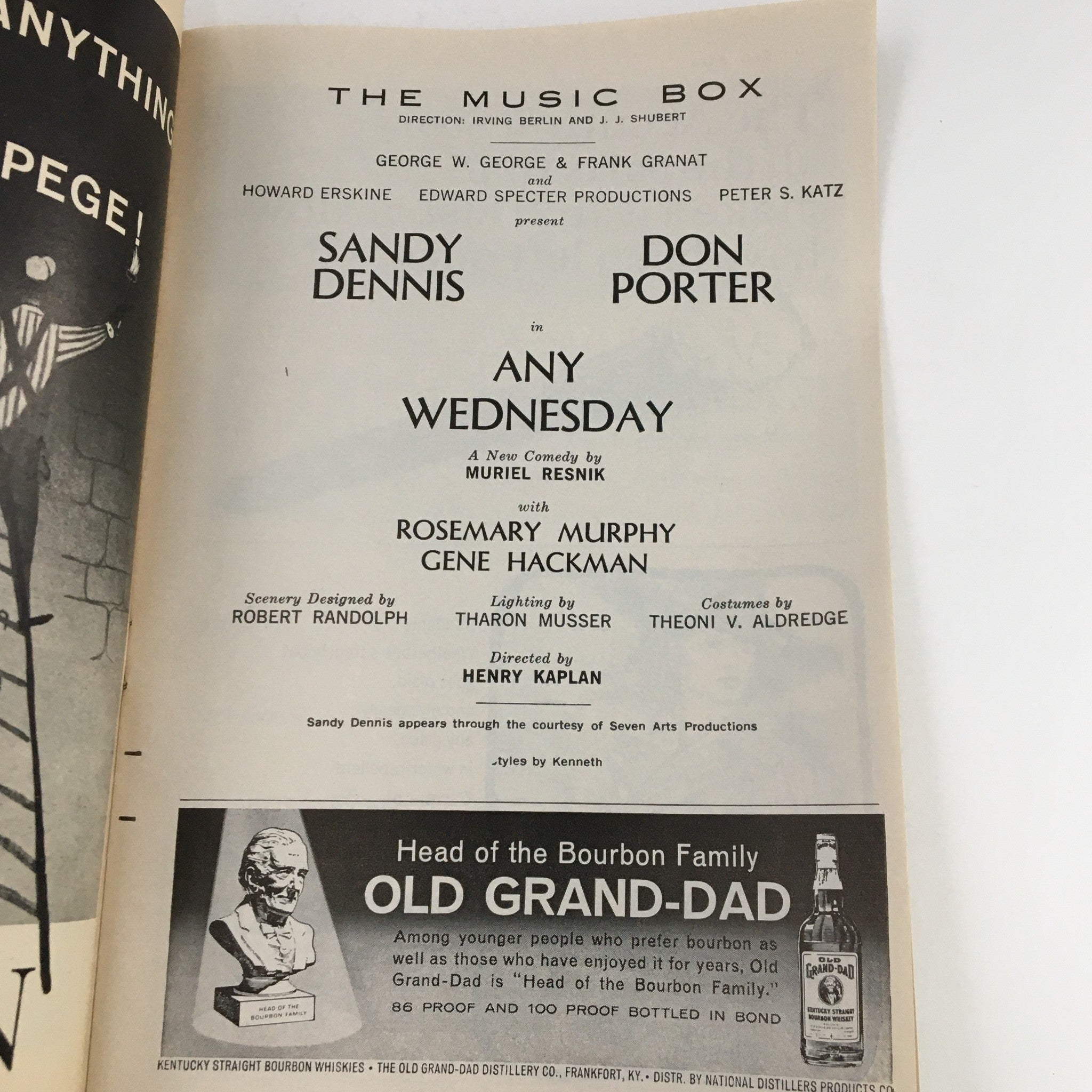 1964 Playbill The Music Box Sandy Dennis in Any Wednesday by Muriel Resnik