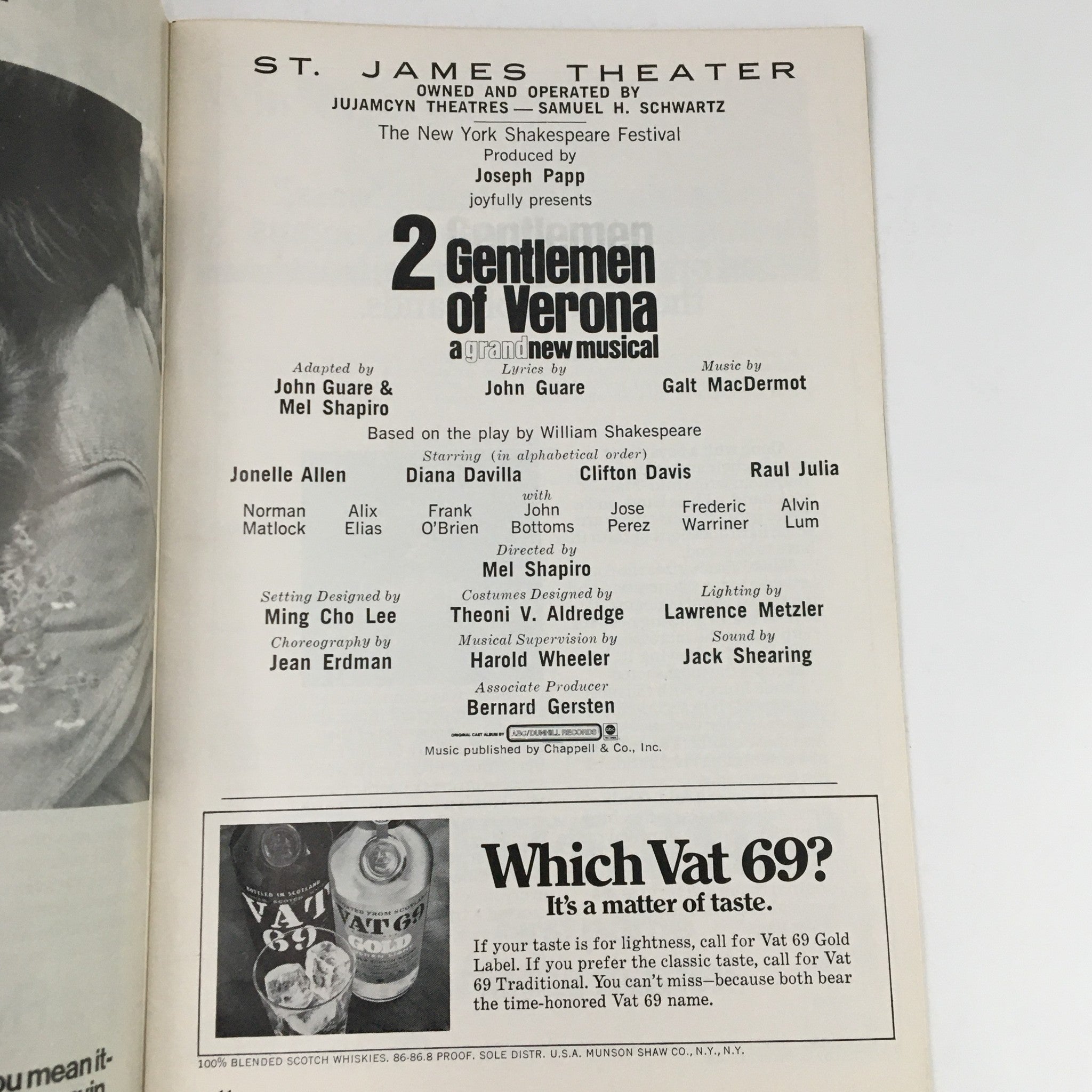 1971 Playbill St. James Theater Joseph Papp 2 Gentlemen of Verona by Mel Shapiro