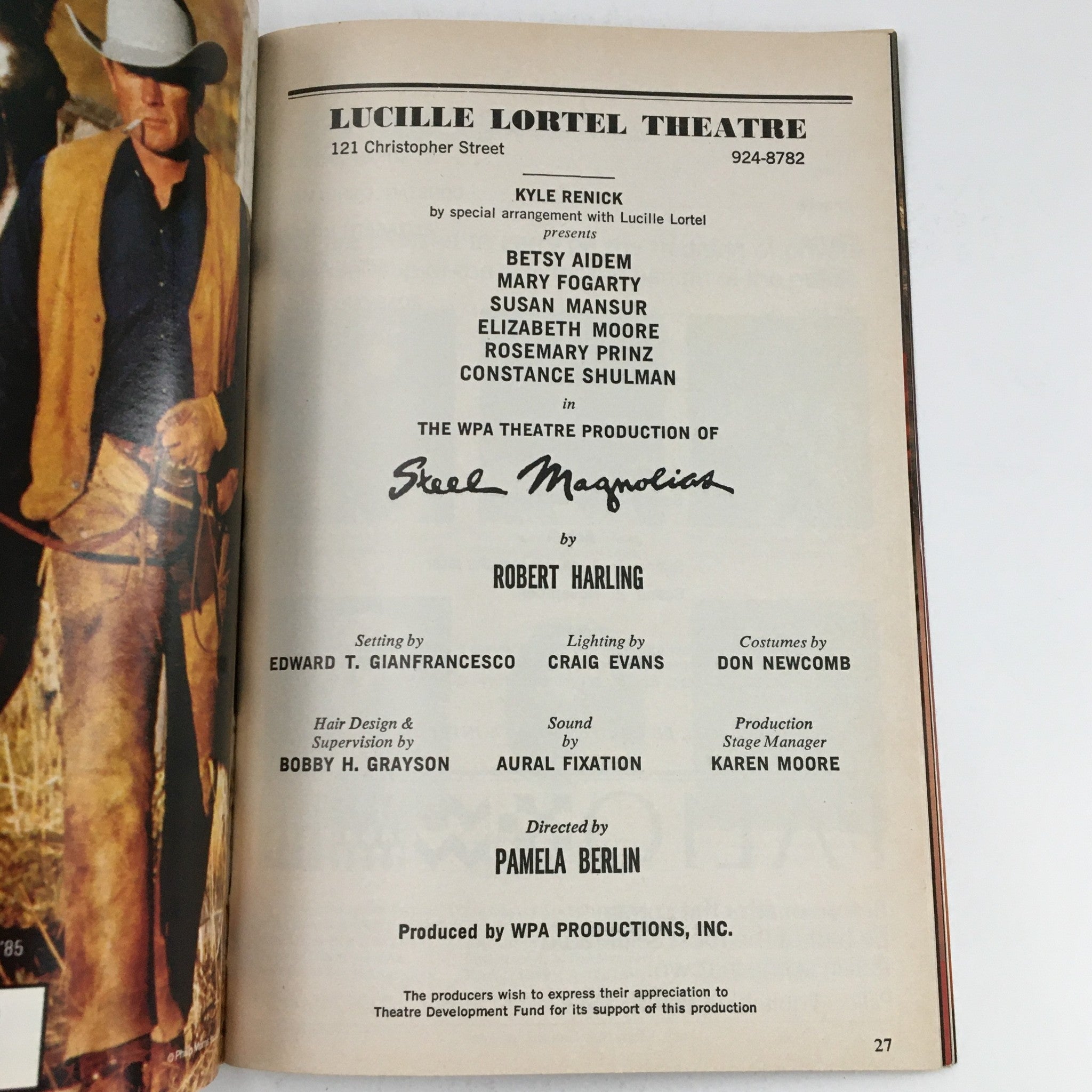 1988 Playbill Lucille Lortel Theatre Presents Steel Magnolias by Robert Harling