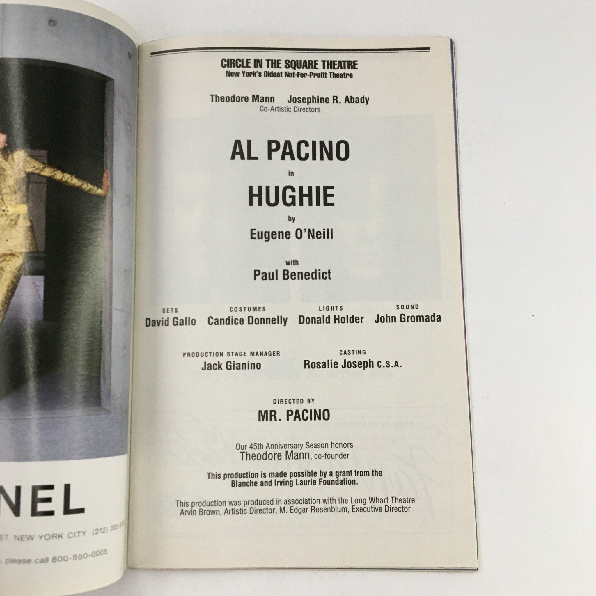 1996 Playbill Circle In The Square Theatre Present Al Pacino in Hughie VG