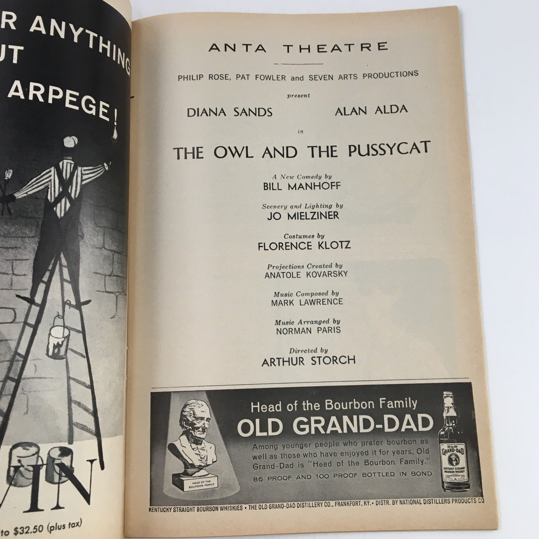 1964 Playbill Anta Theatre Present The Owl and The Pussycat by Arthur Storch