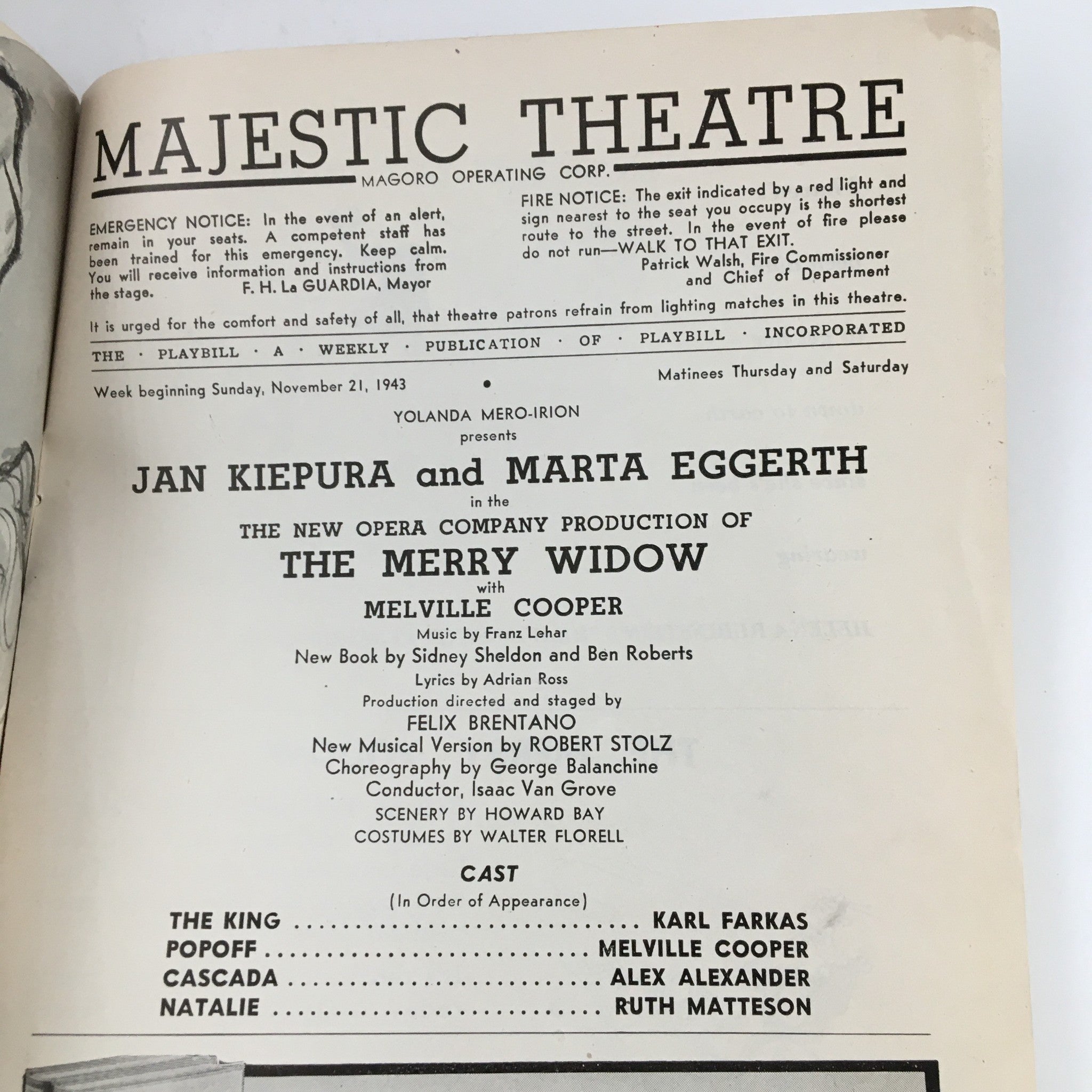 1943 Playbill Majestic Theatre Present Jan Kiepura in The Merry Widow