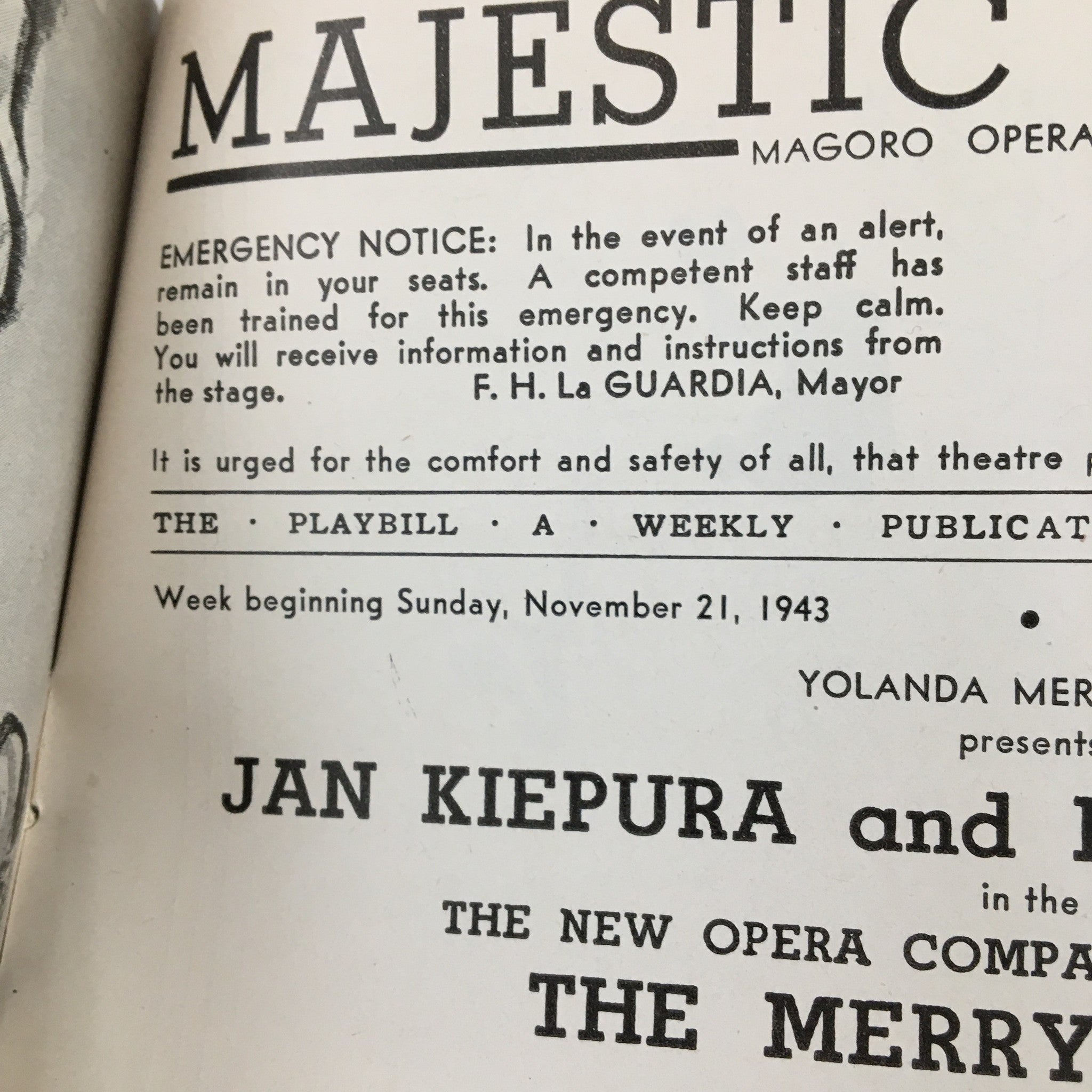 1943 Playbill Majestic Theatre Present Jan Kiepura in The Merry Widow