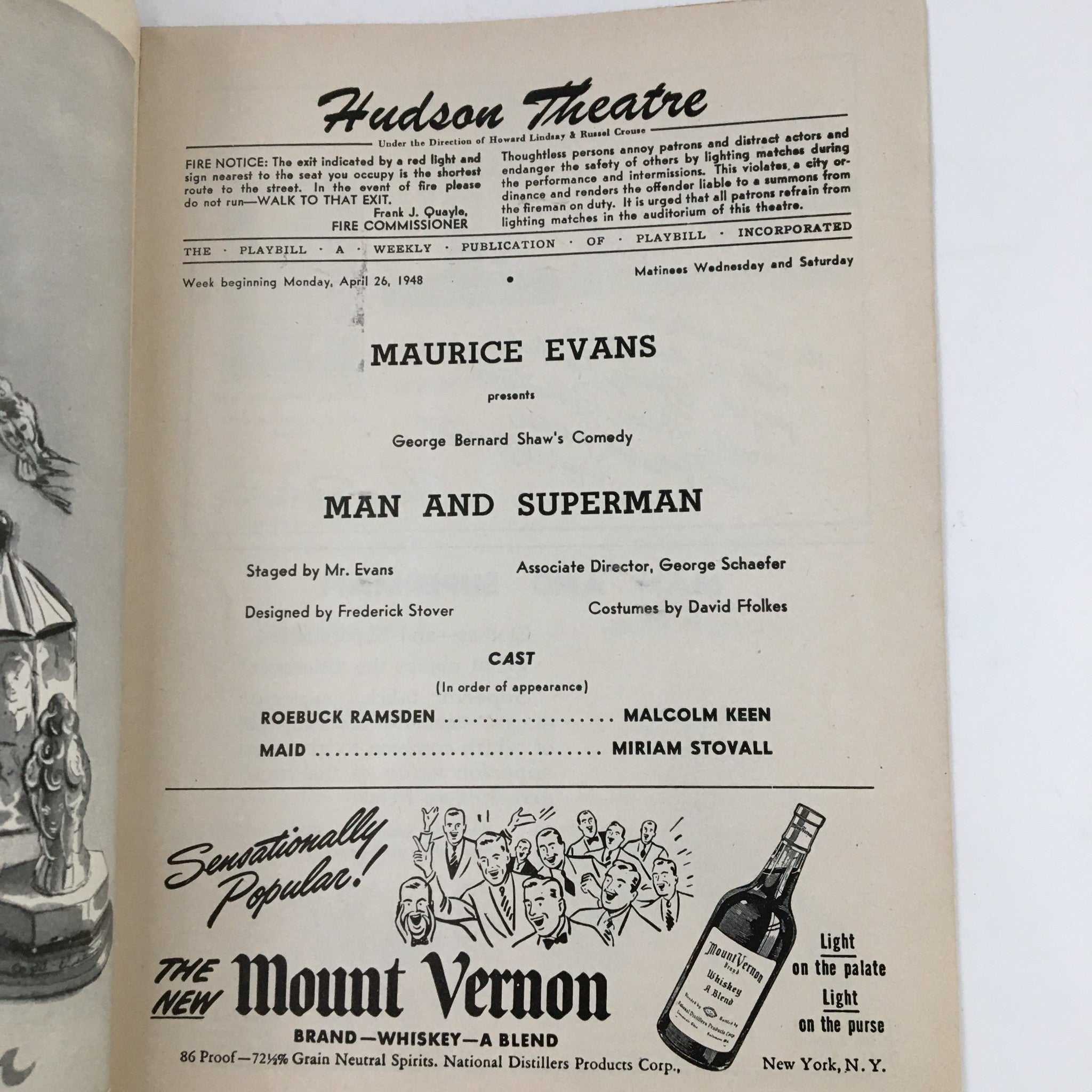 1948 Playbill Hudson Theatre Maurice Evans Presents Man and Superman